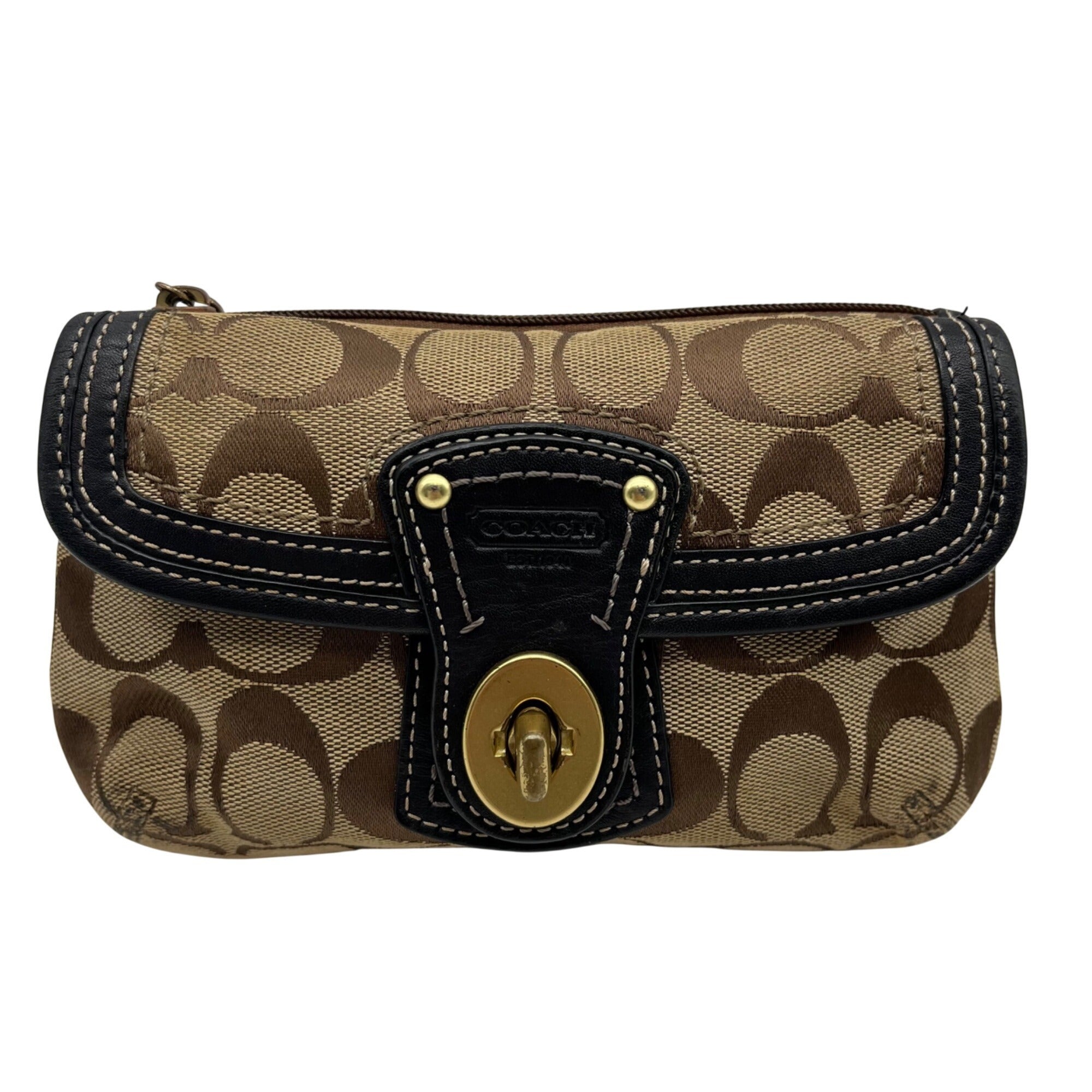 Brown Coach Monogram Jacquard Wristlet