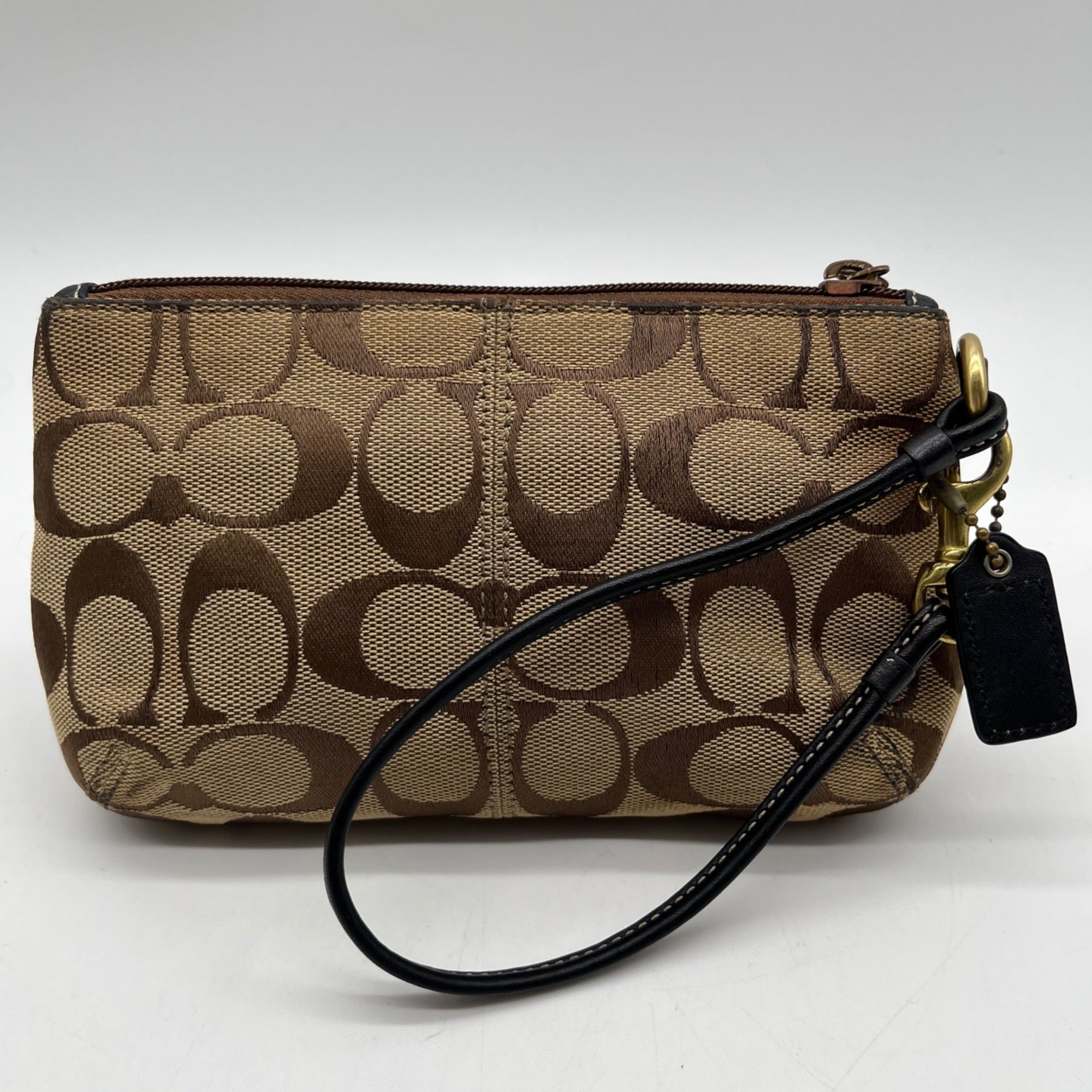Brown Coach Monogram Jacquard Wristlet