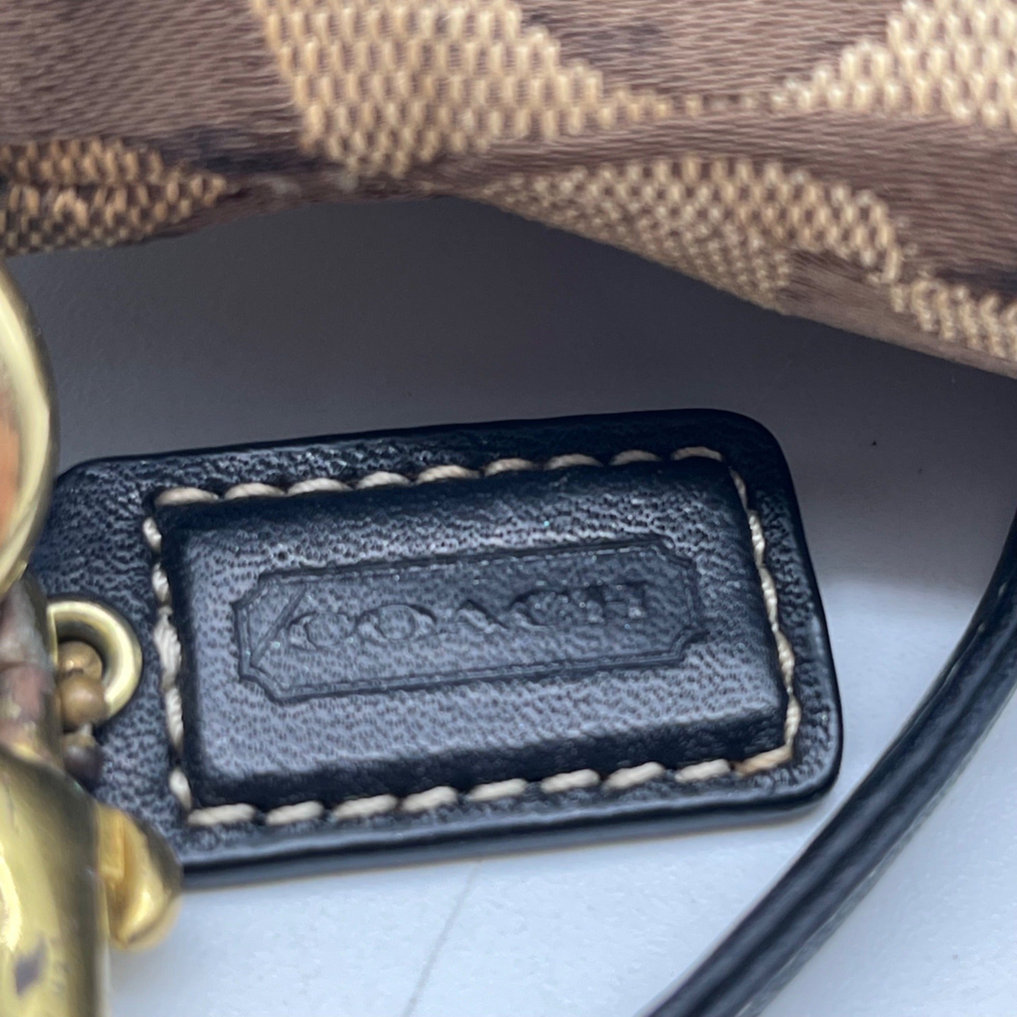 Brown Coach Monogram Jacquard Wristlet