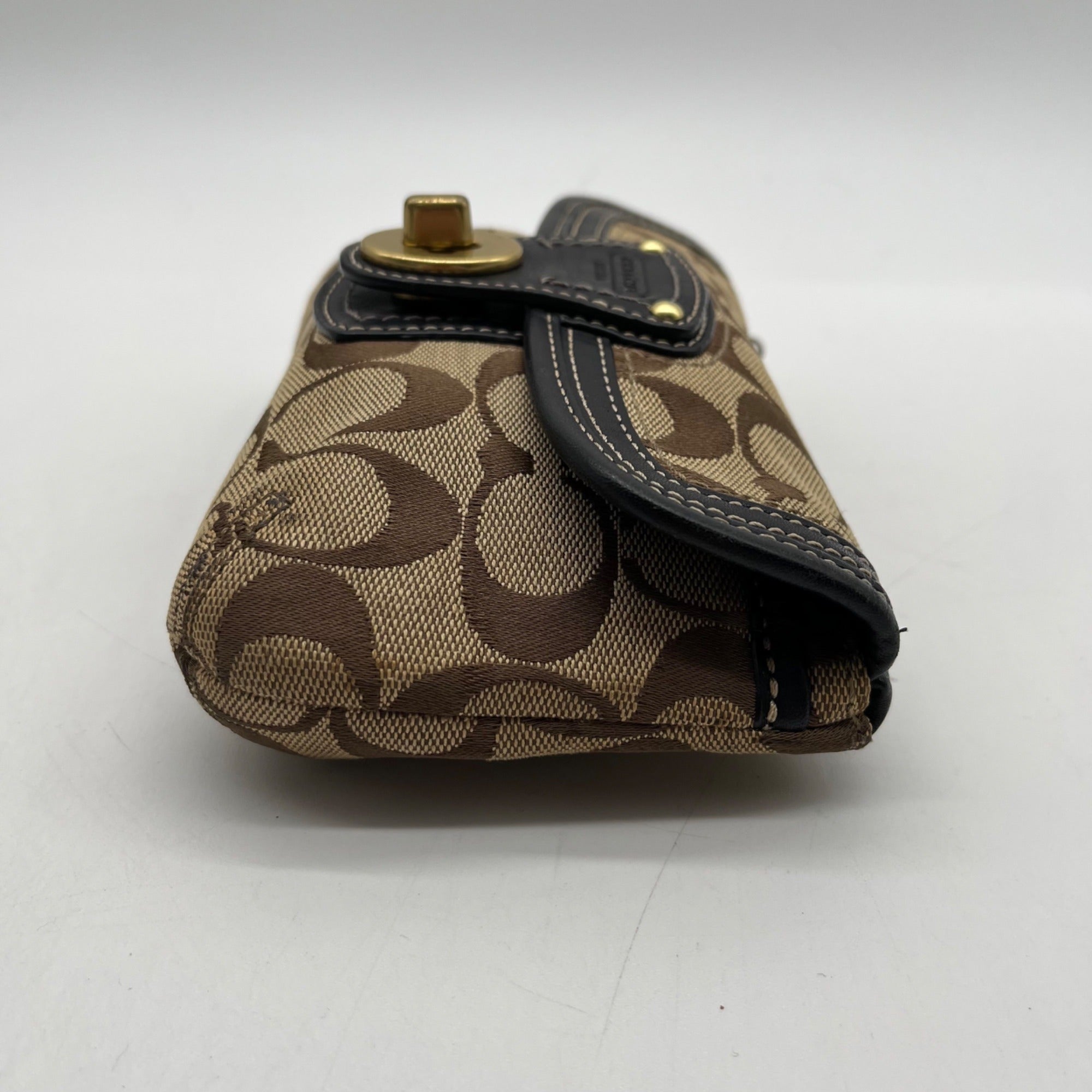Brown Coach Monogram Jacquard Wristlet