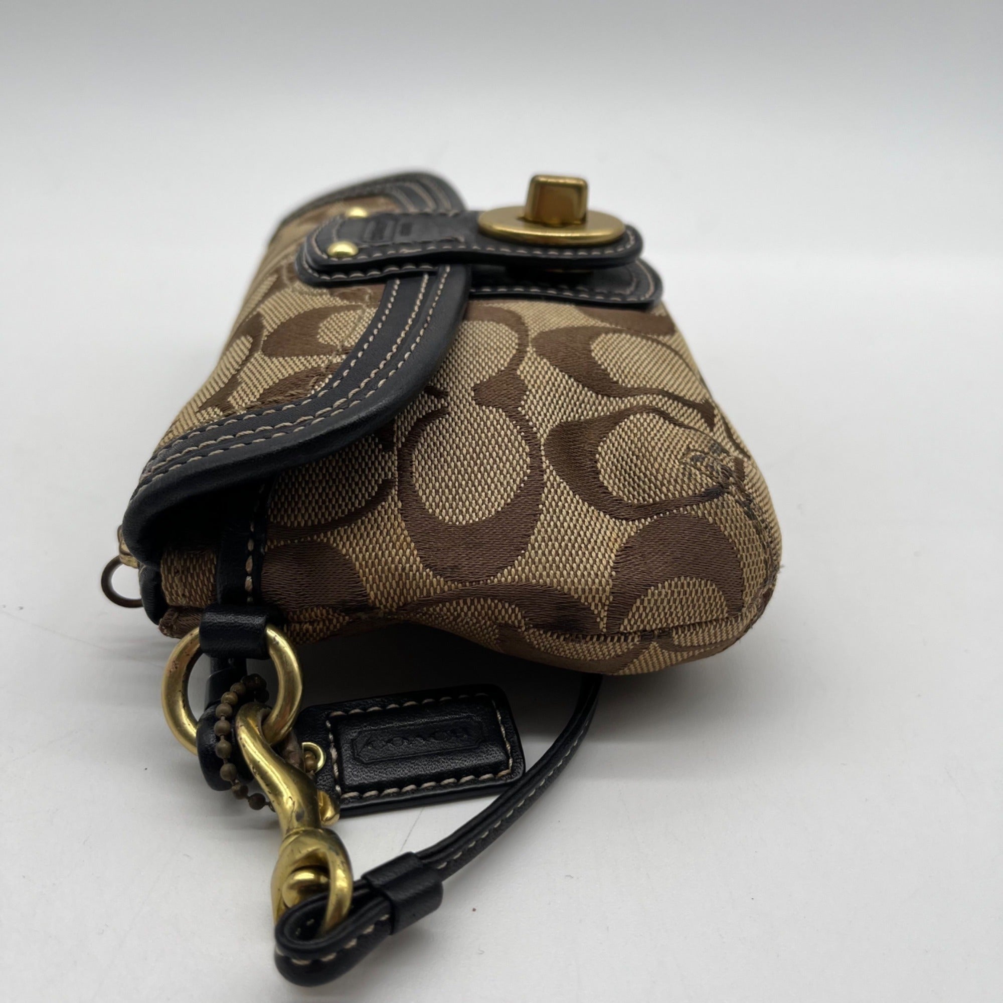 Brown Coach Monogram Jacquard Wristlet