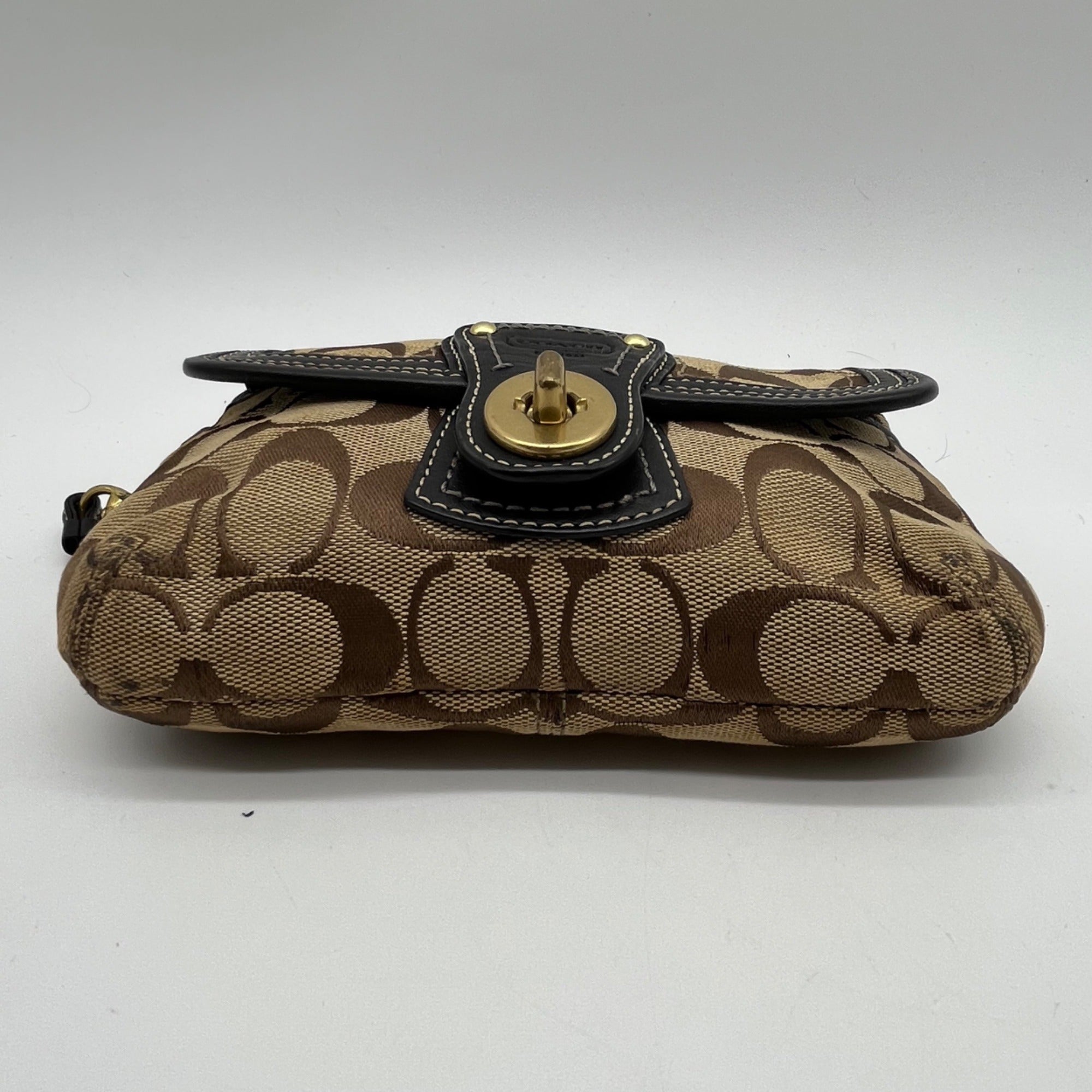 Brown Coach Monogram Jacquard Wristlet
