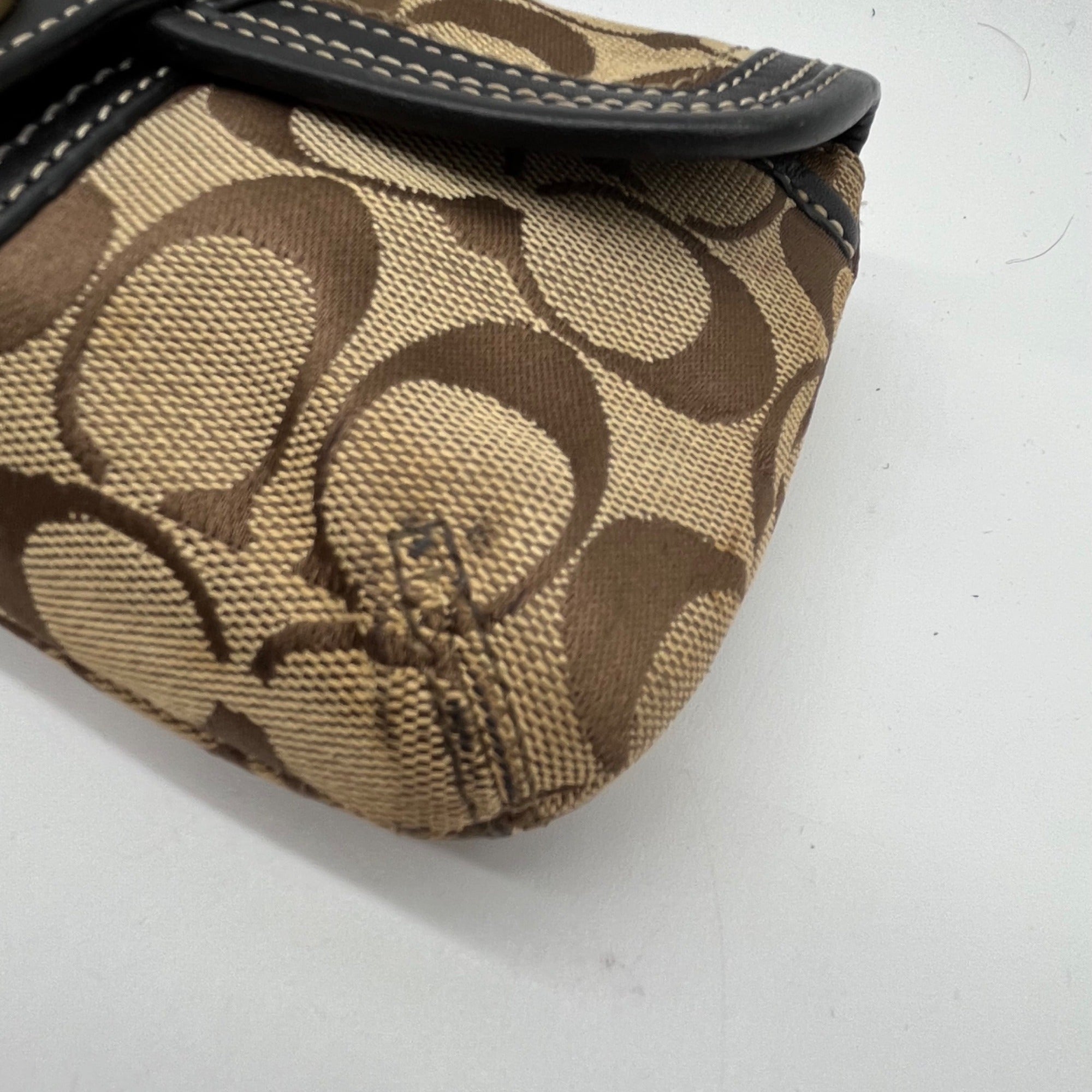 Brown Coach Monogram Jacquard Wristlet