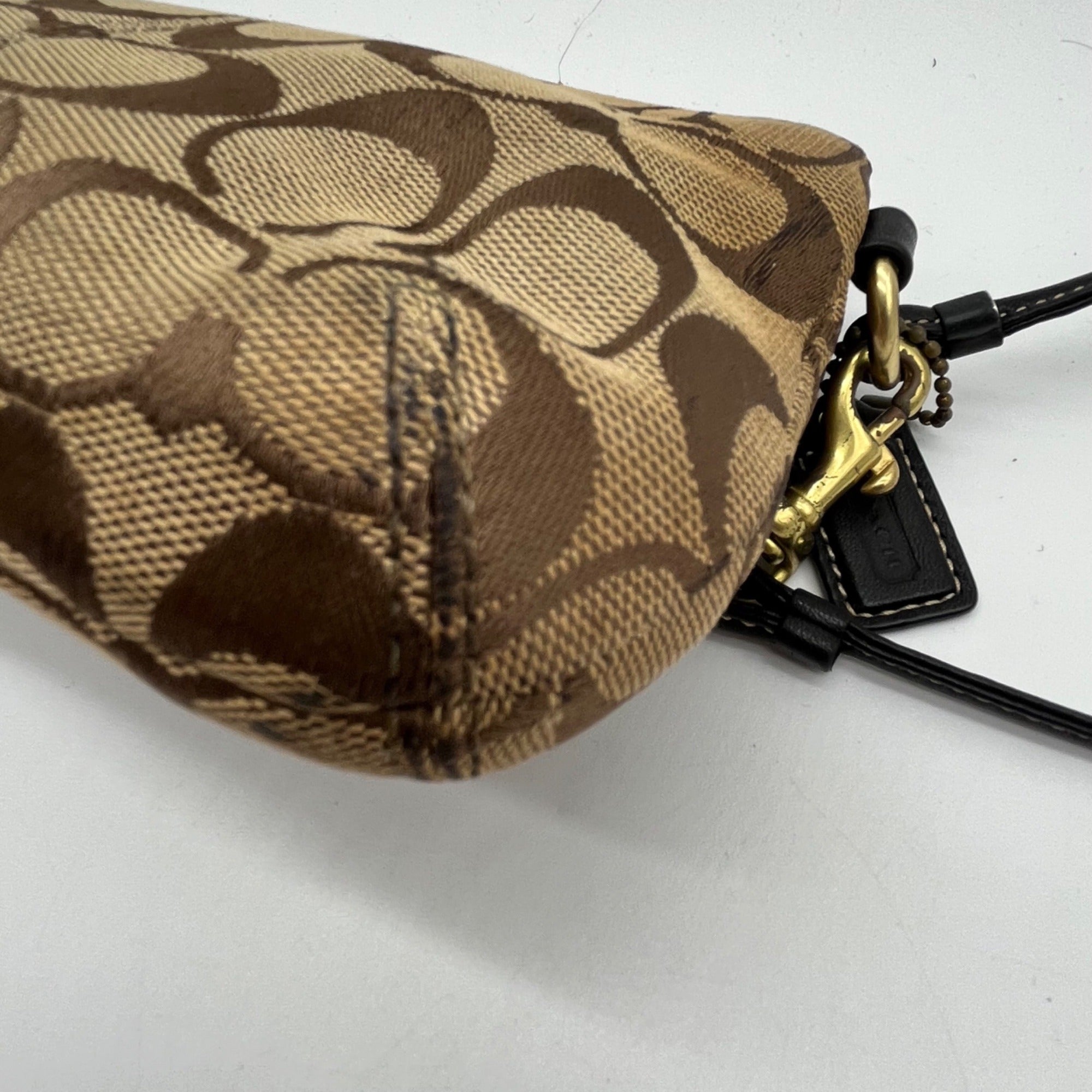 Brown Coach Monogram Jacquard Wristlet