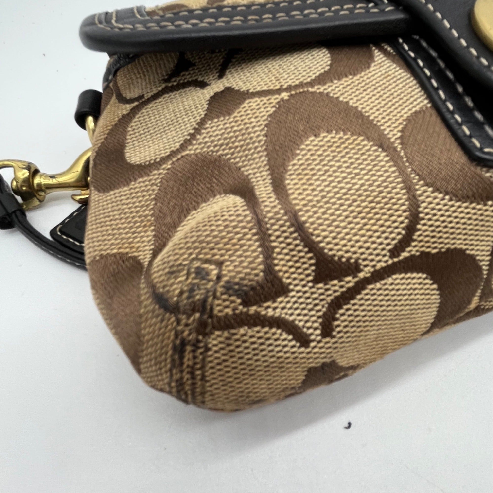 Brown Coach Monogram Jacquard Wristlet