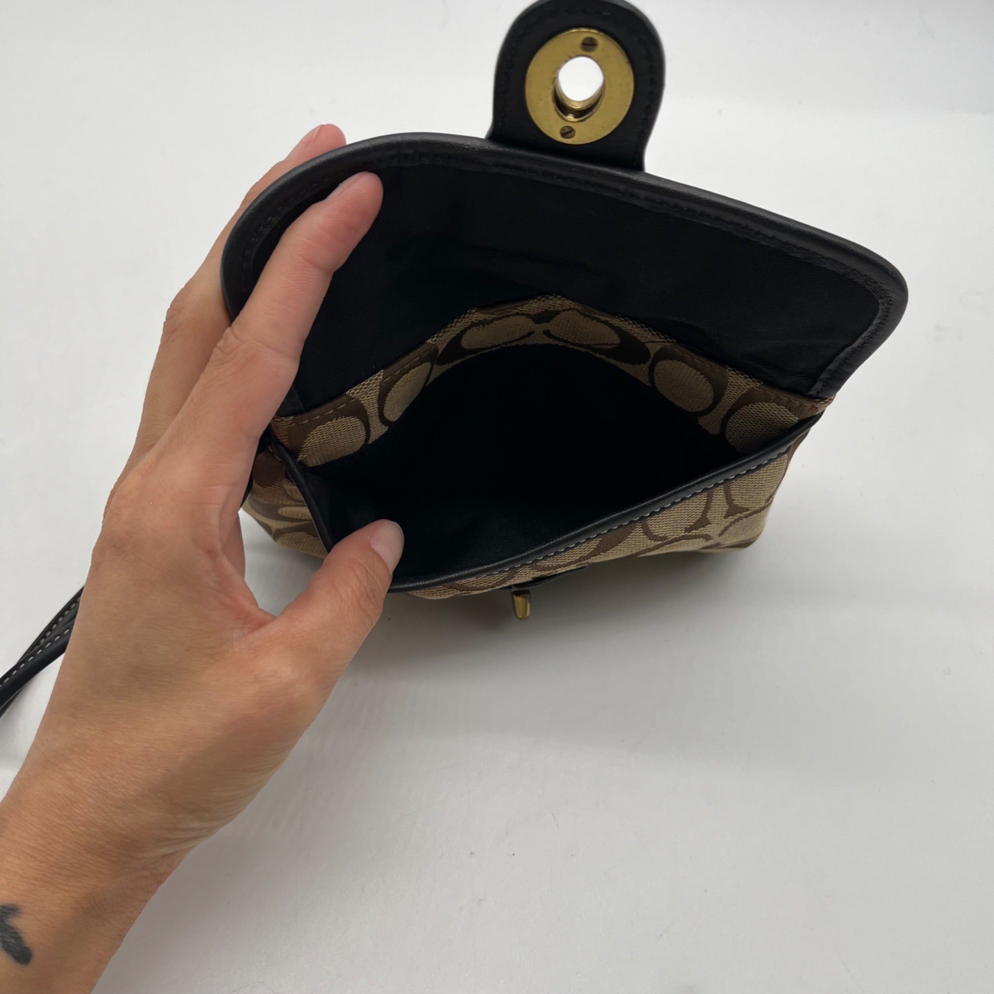 Brown Coach Monogram Jacquard Wristlet