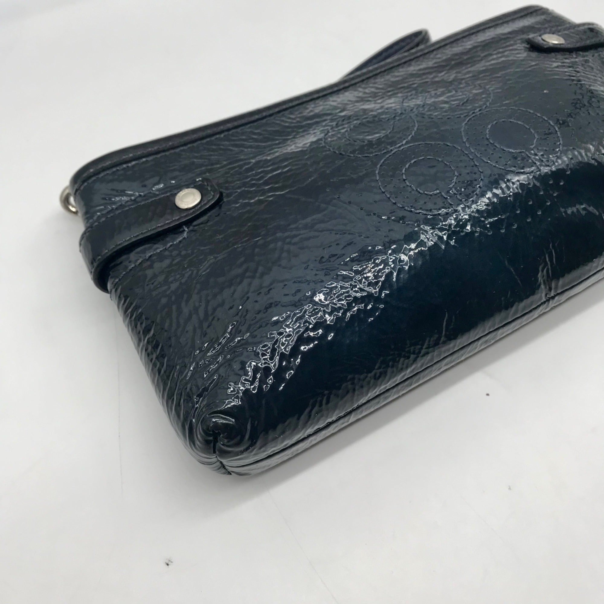 Coach Dark Blue Patent Leather Audrey Zipper Wristlet 45484