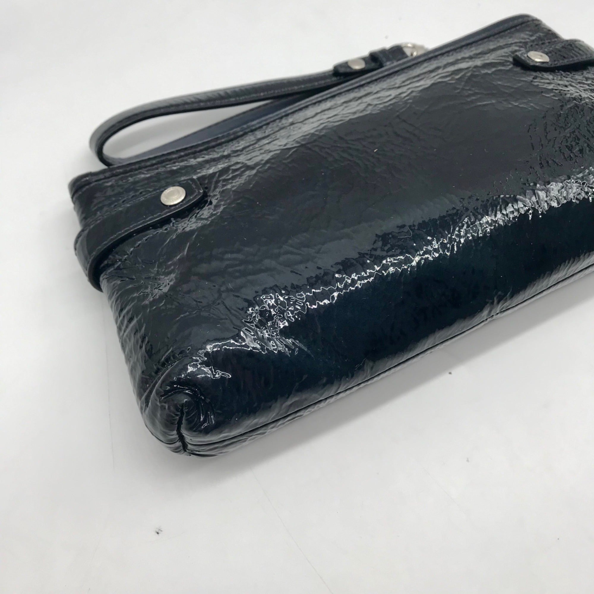 Coach Dark Blue Patent Leather Audrey Zipper Wristlet 45484
