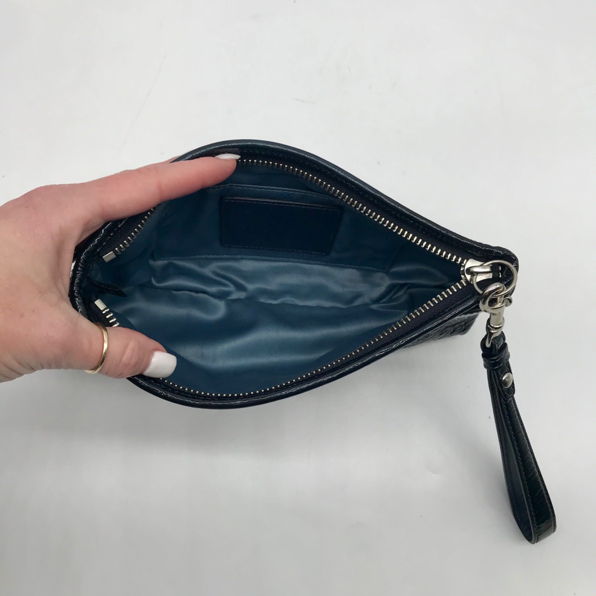 Coach Dark Blue Patent Leather Audrey Zipper Wristlet 45484