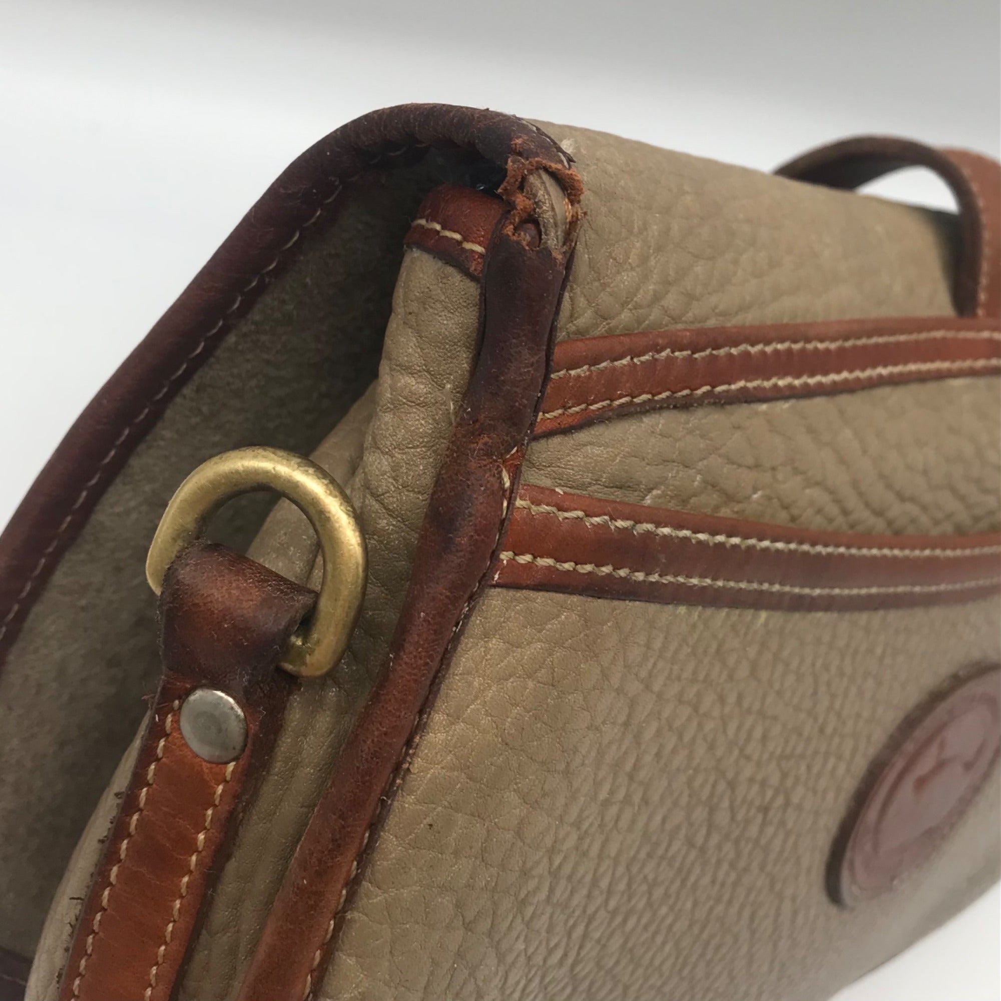 Dooney &amp; Bourke Taupe &amp; Brown Pebbled Leather Vintage Crossbody Bag