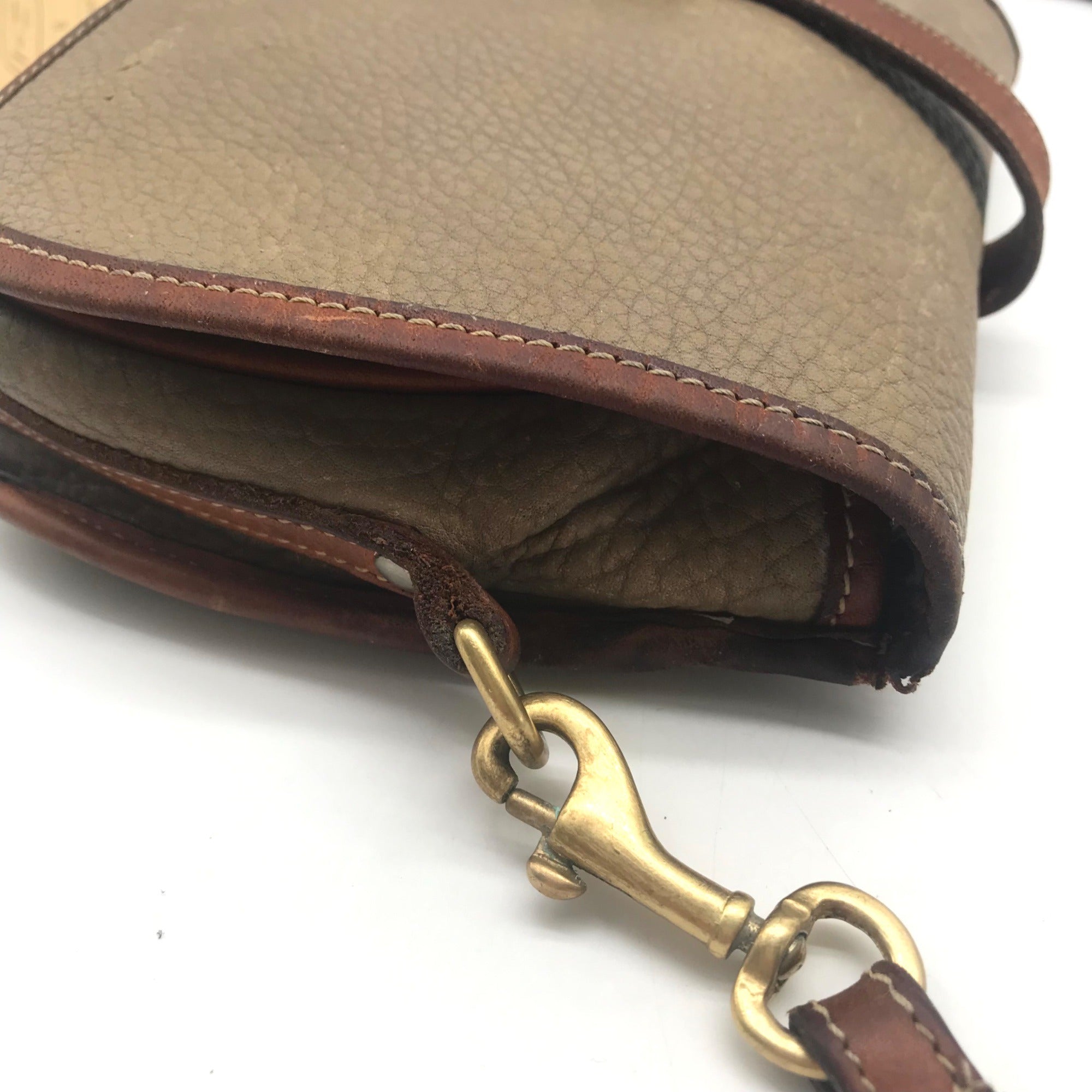 Dooney &amp; Bourke Taupe &amp; Brown Pebbled Leather Vintage Crossbody Bag