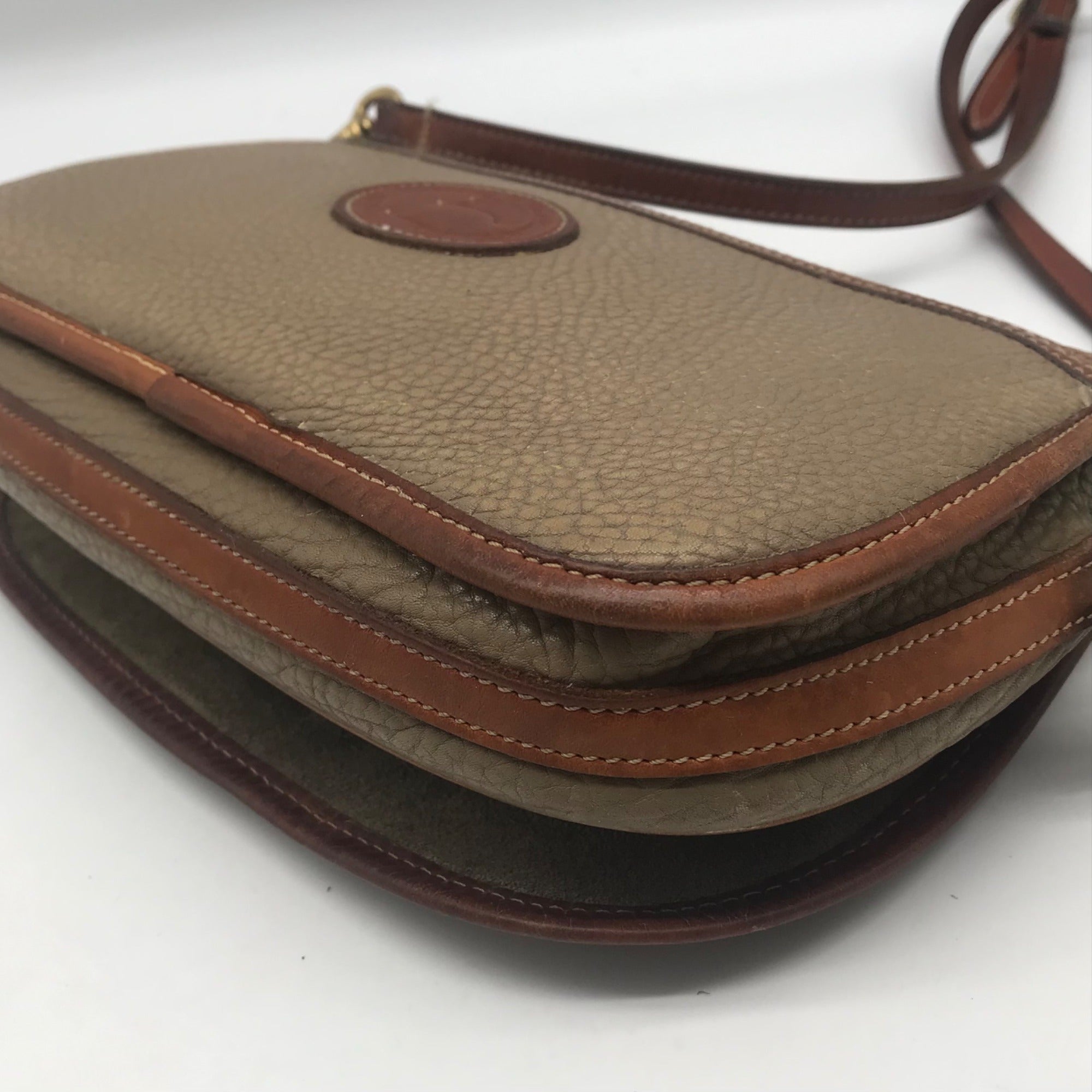 Dooney &amp; Bourke Taupe &amp; Brown Pebbled Leather Vintage Crossbody Bag