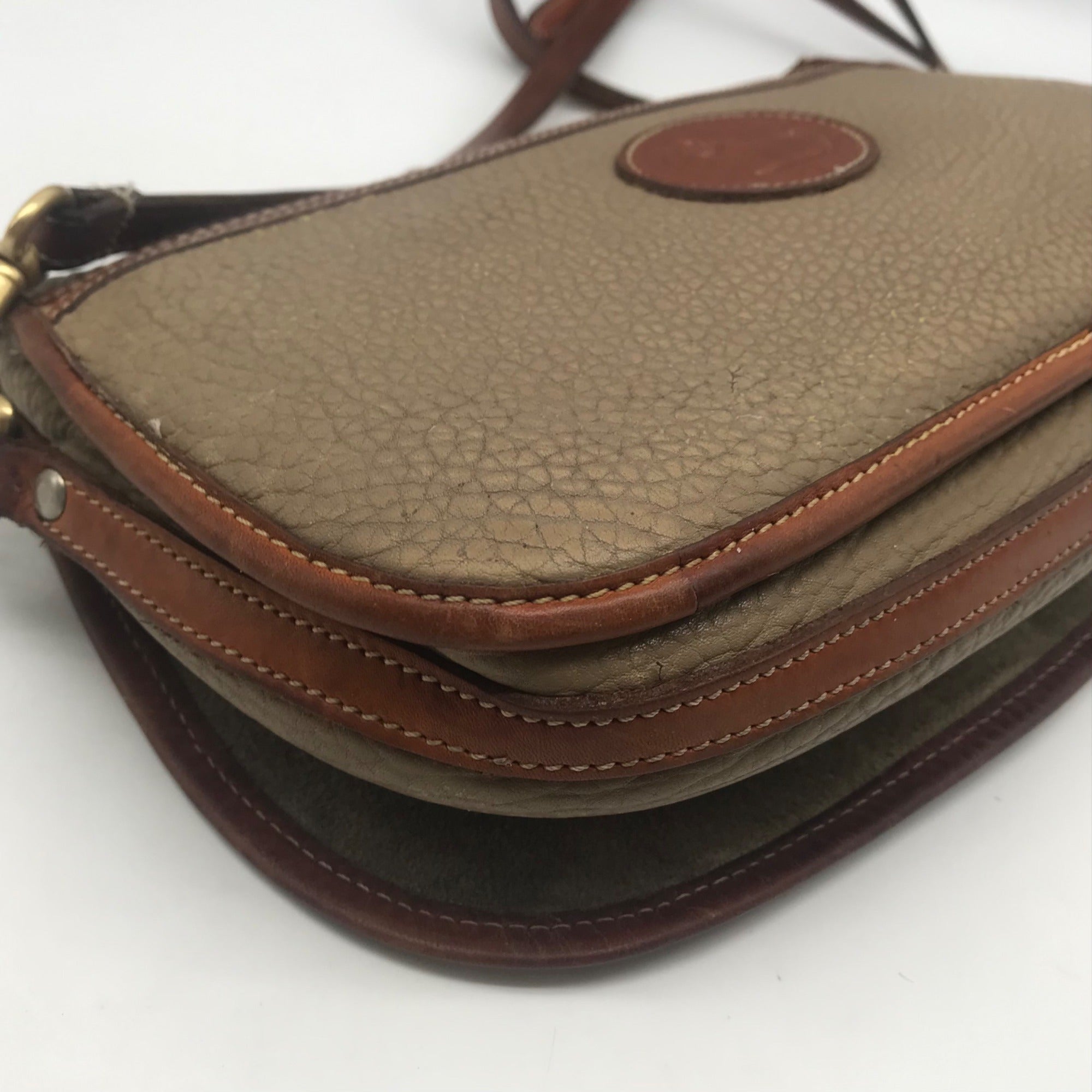 Dooney &amp; Bourke Taupe &amp; Brown Pebbled Leather Vintage Crossbody Bag