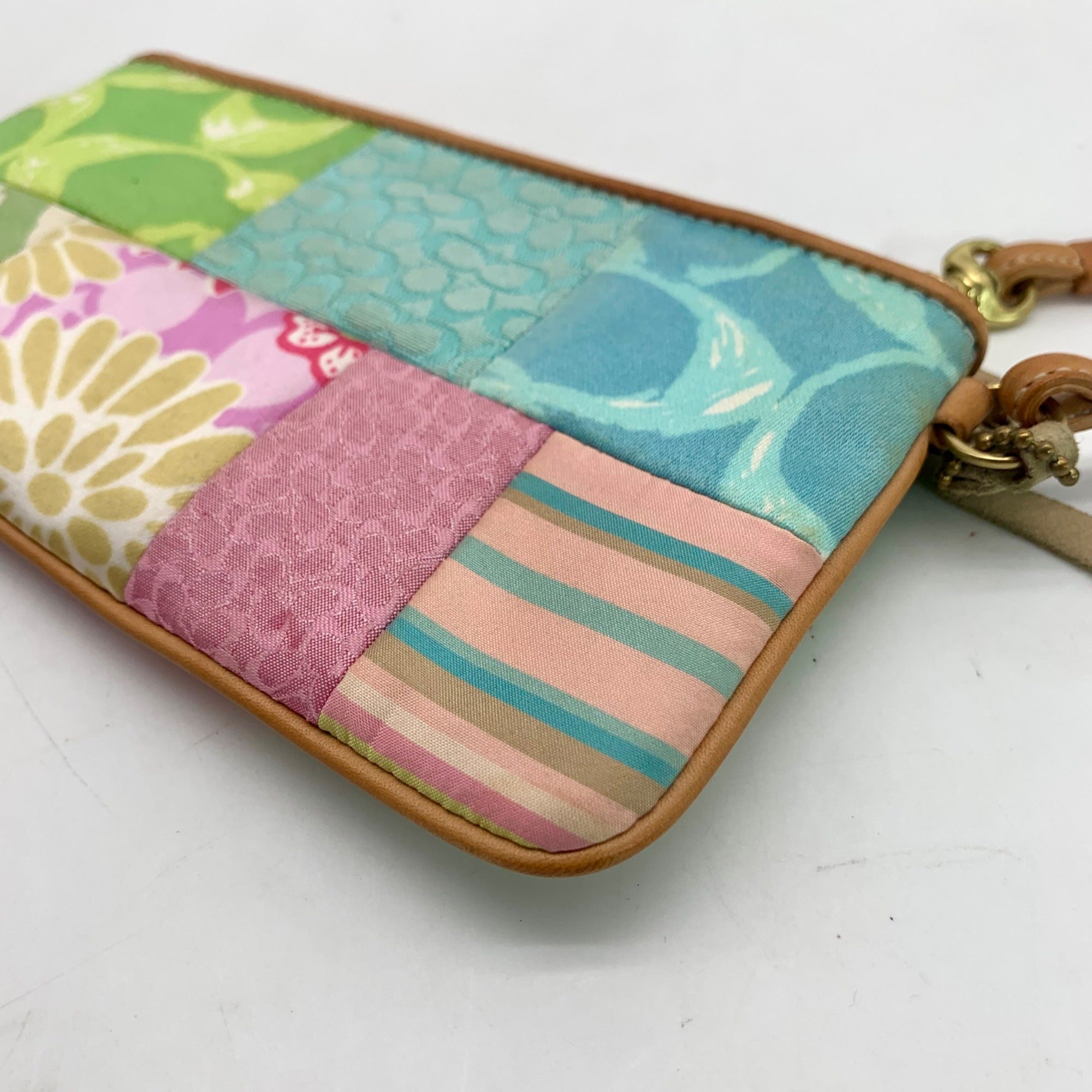 Coach Pastel Sateen &amp; Canvas Patchwork Wristlet