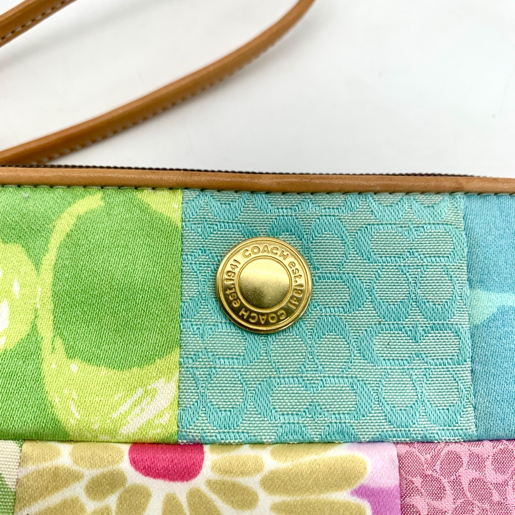 Coach Pastel Sateen &amp; Canvas Patchwork Wristlet