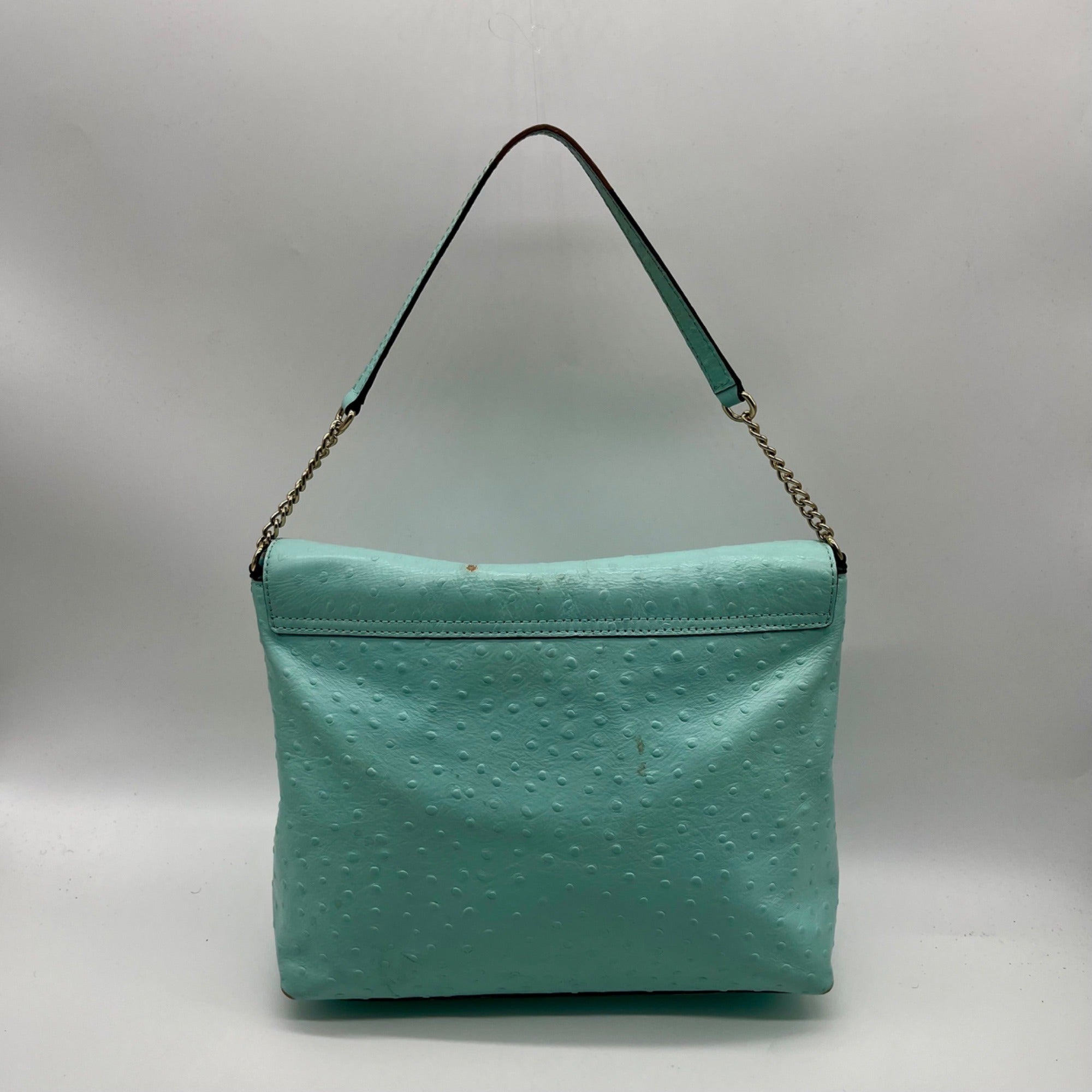 Kate Spade Turquoise Ostrich-Embossed Leather Shoulder Bag