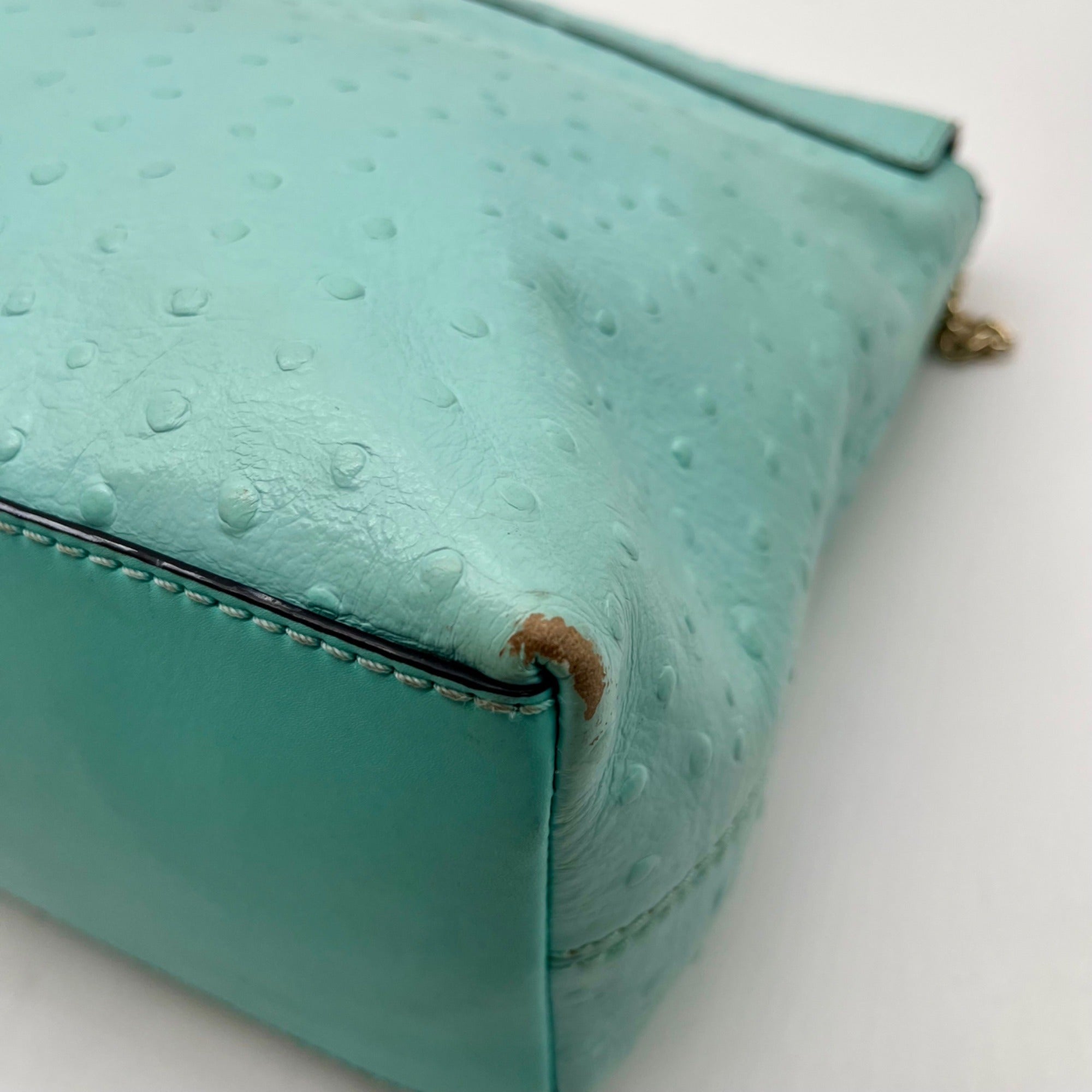 Kate Spade Turquoise Ostrich-Embossed Leather Shoulder Bag