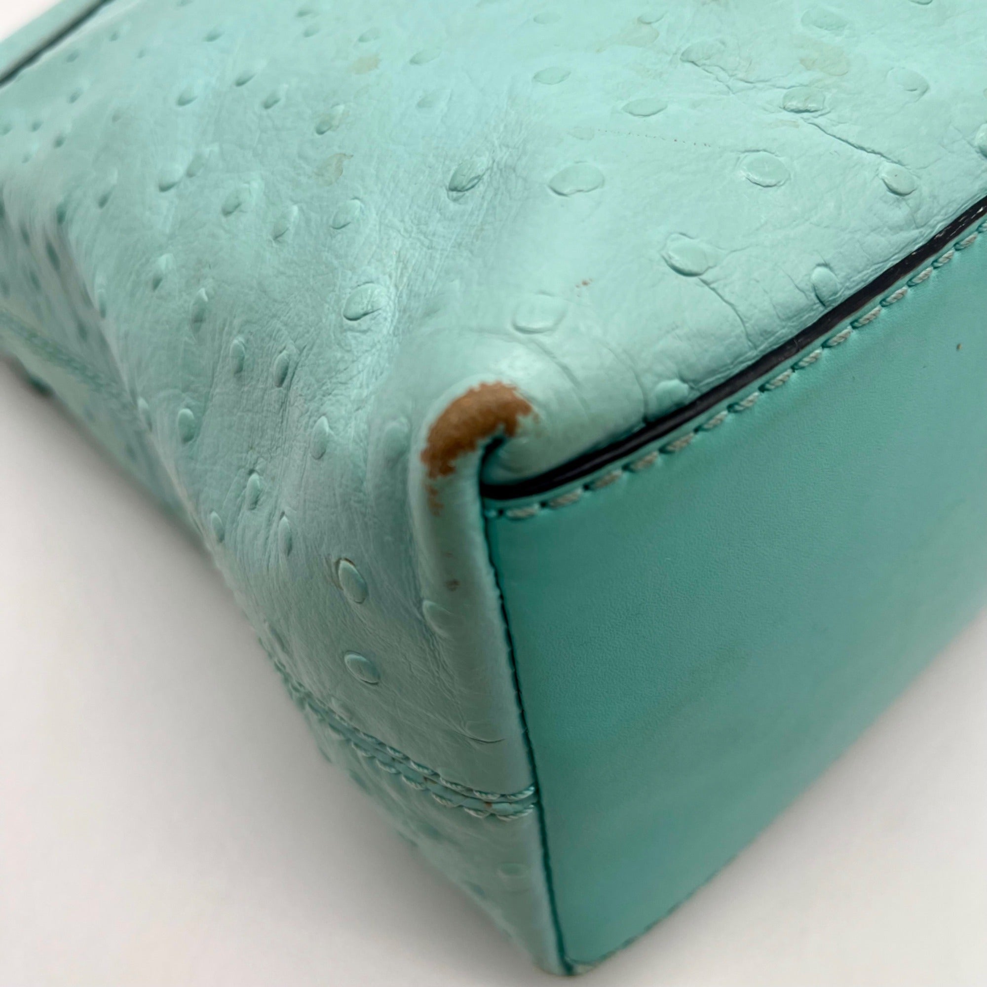 Kate Spade Turquoise Ostrich-Embossed Leather Shoulder Bag