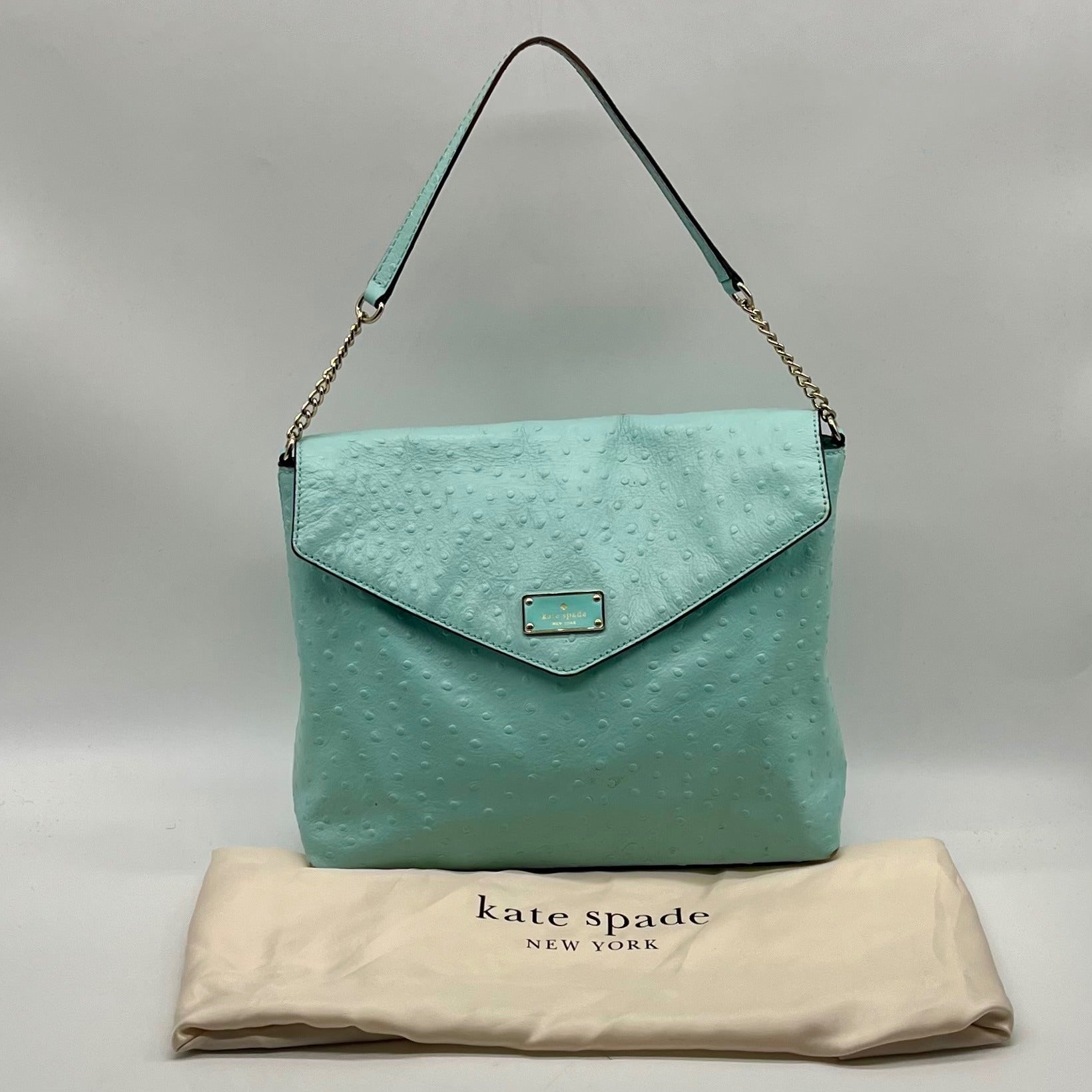 Kate Spade Turquoise Ostrich-Embossed Leather Shoulder Bag