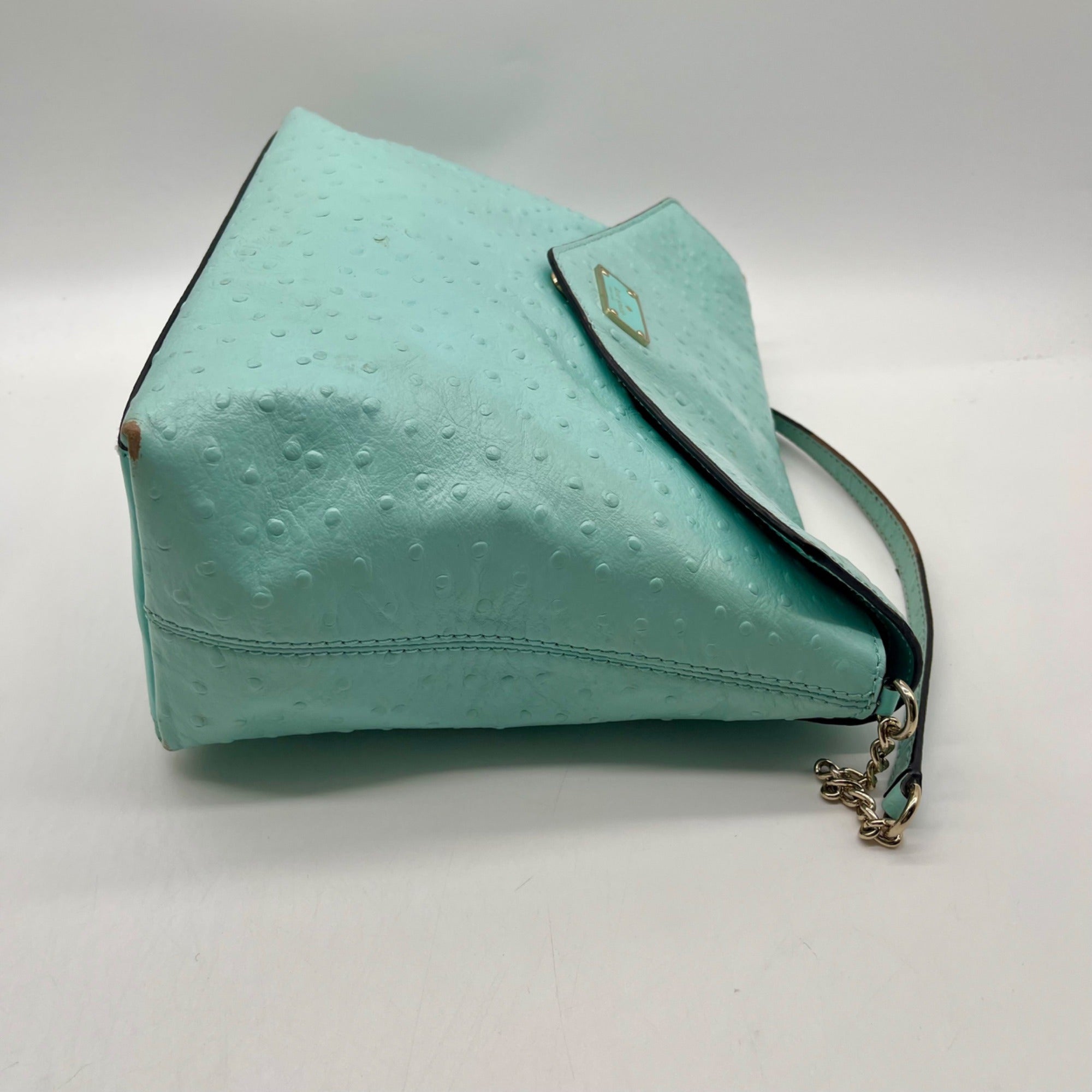 Kate Spade Turquoise Ostrich-Embossed Leather Shoulder Bag