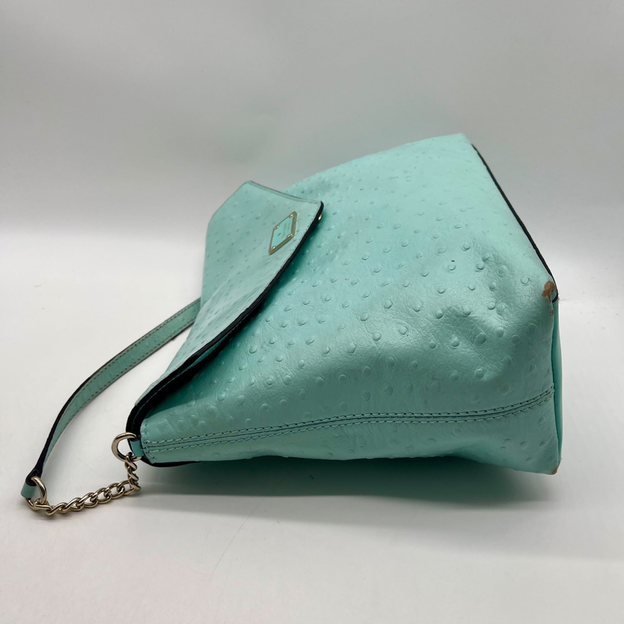 Kate Spade Turquoise Ostrich-Embossed Leather Shoulder Bag