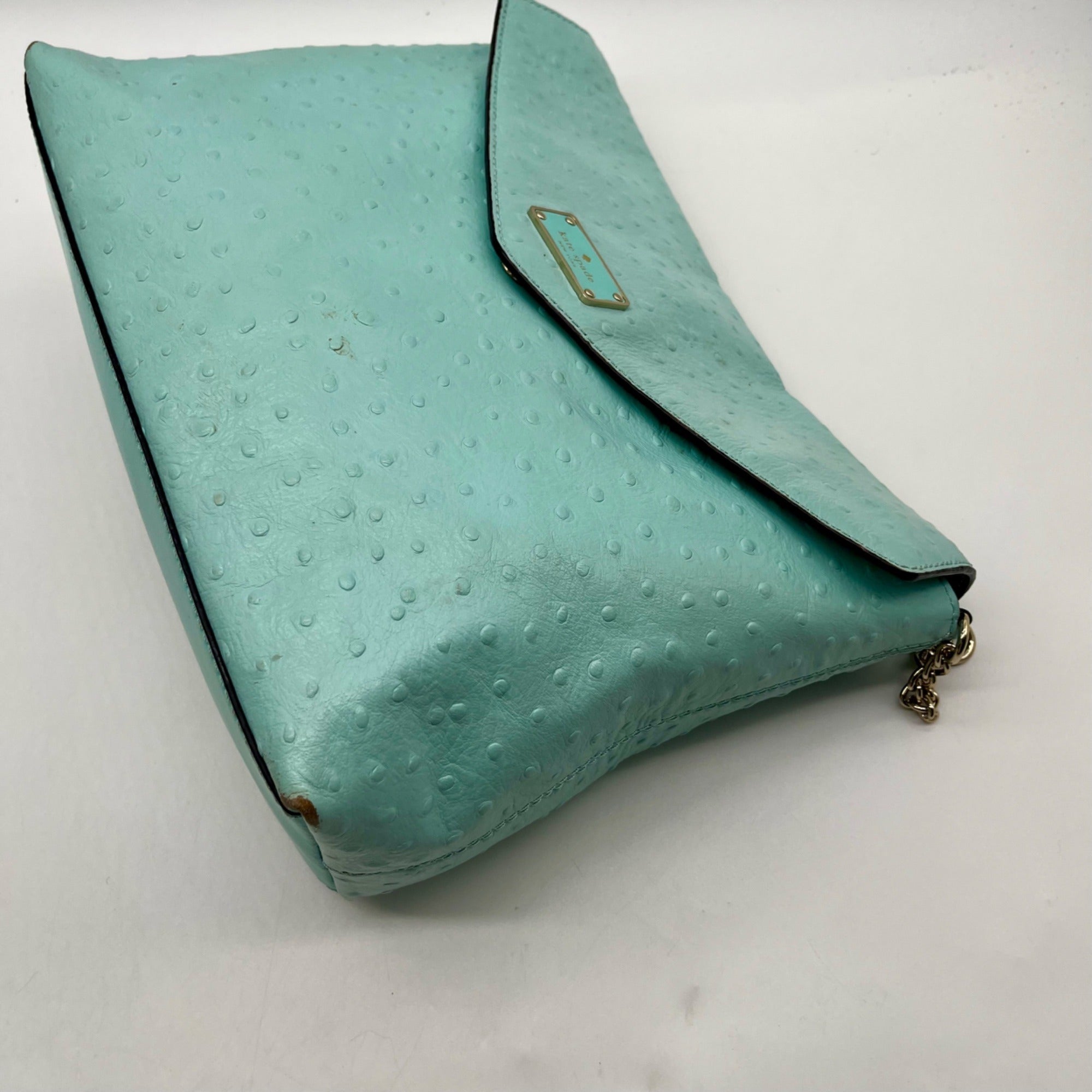 Kate Spade Turquoise Ostrich-Embossed Leather Shoulder Bag