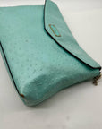 Kate Spade Turquoise Ostrich-Embossed Leather Shoulder Bag