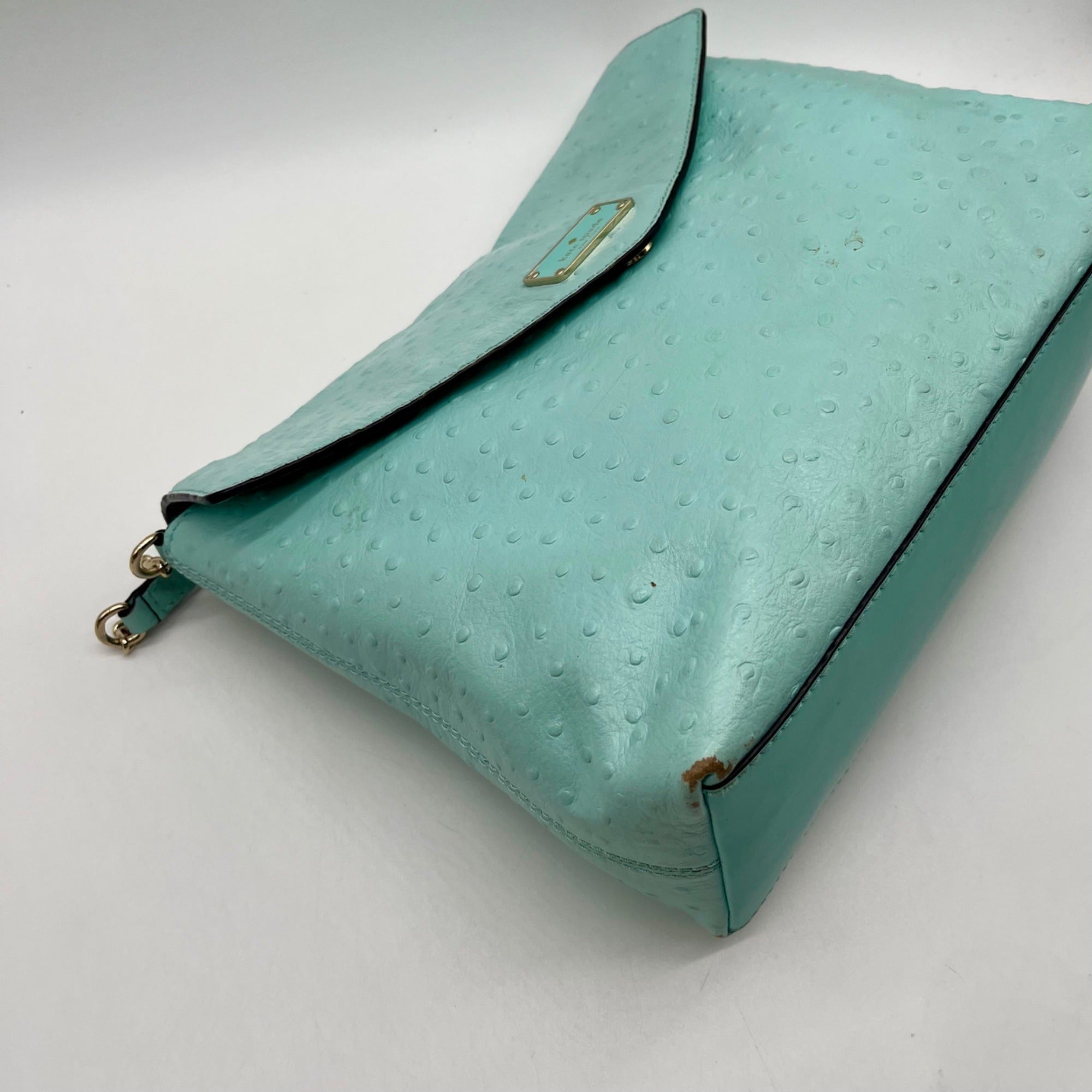 Kate Spade Turquoise Ostrich-Embossed Leather Shoulder Bag