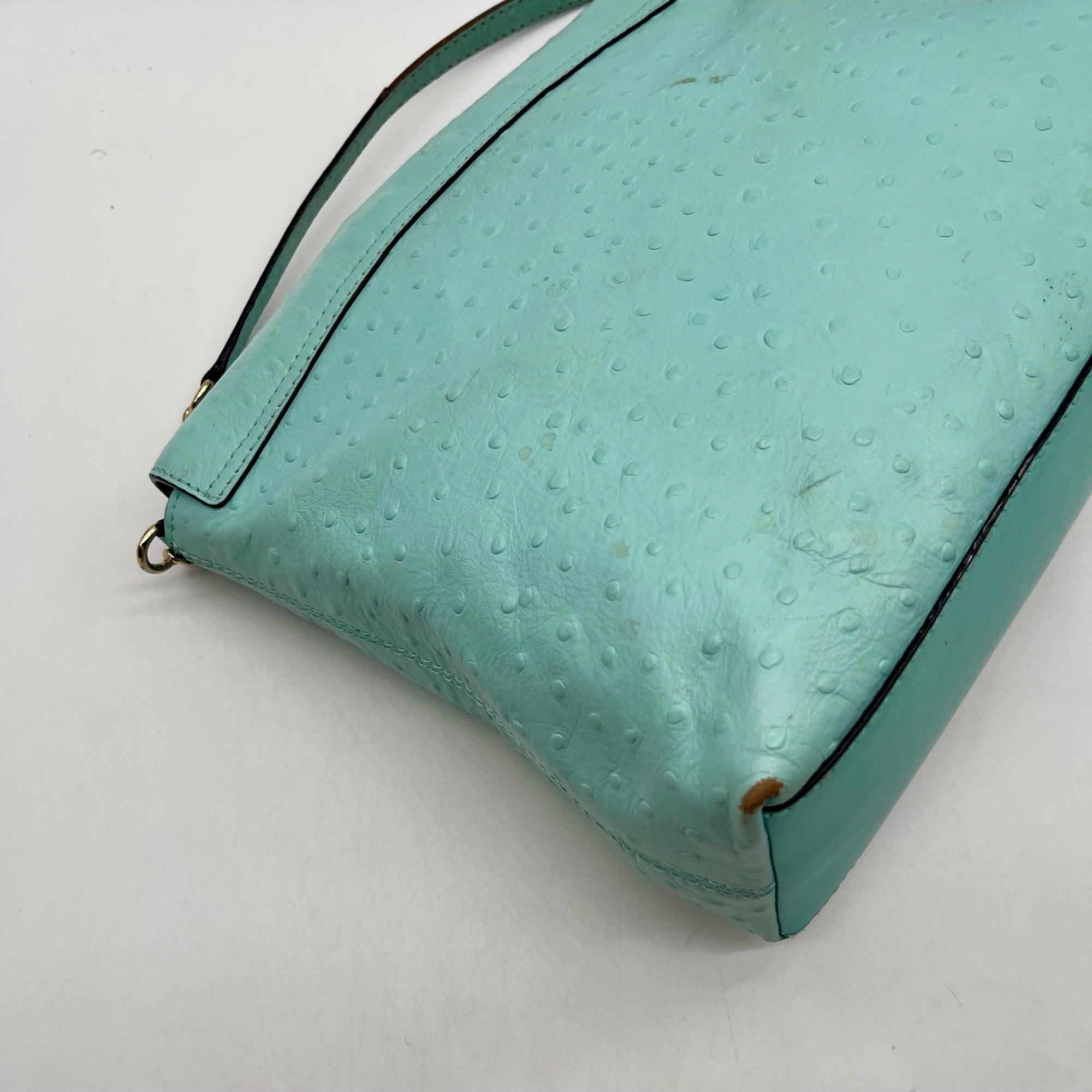 Kate Spade Turquoise Ostrich-Embossed Leather Shoulder Bag