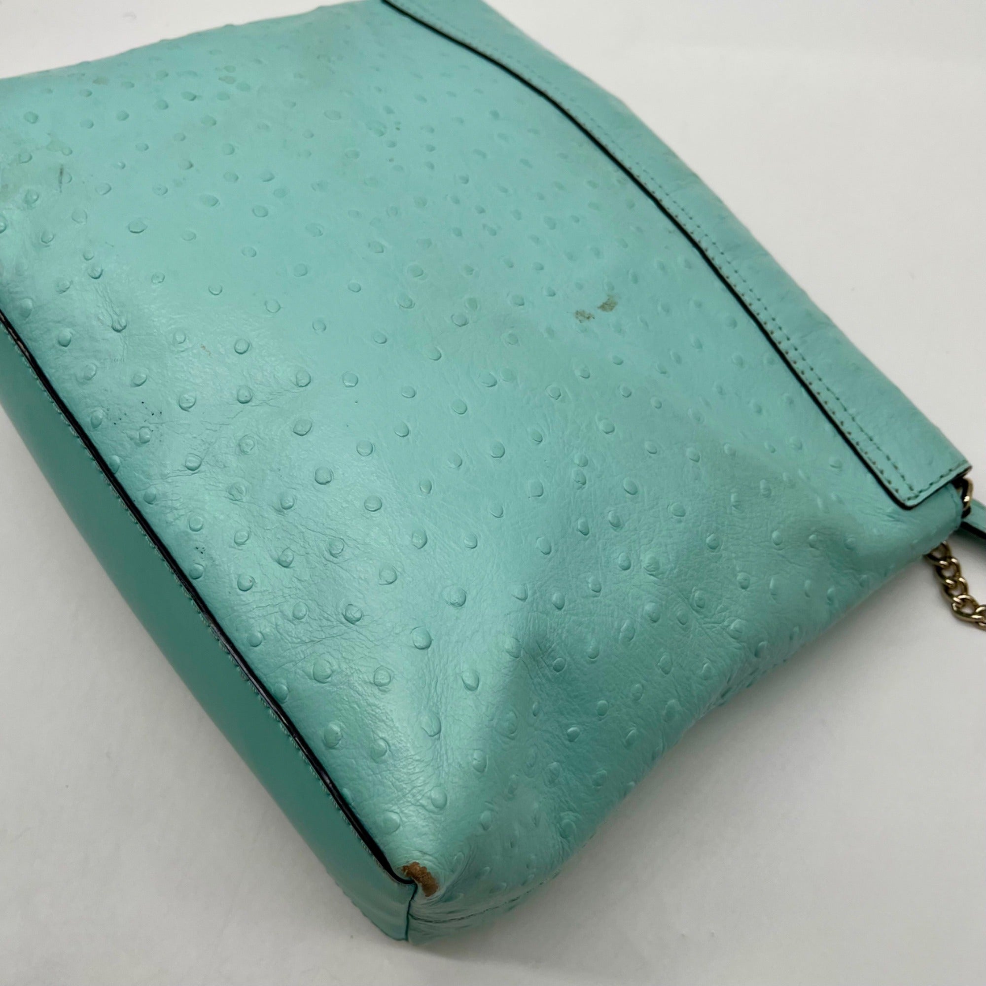 Kate Spade Turquoise Ostrich-Embossed Leather Shoulder Bag
