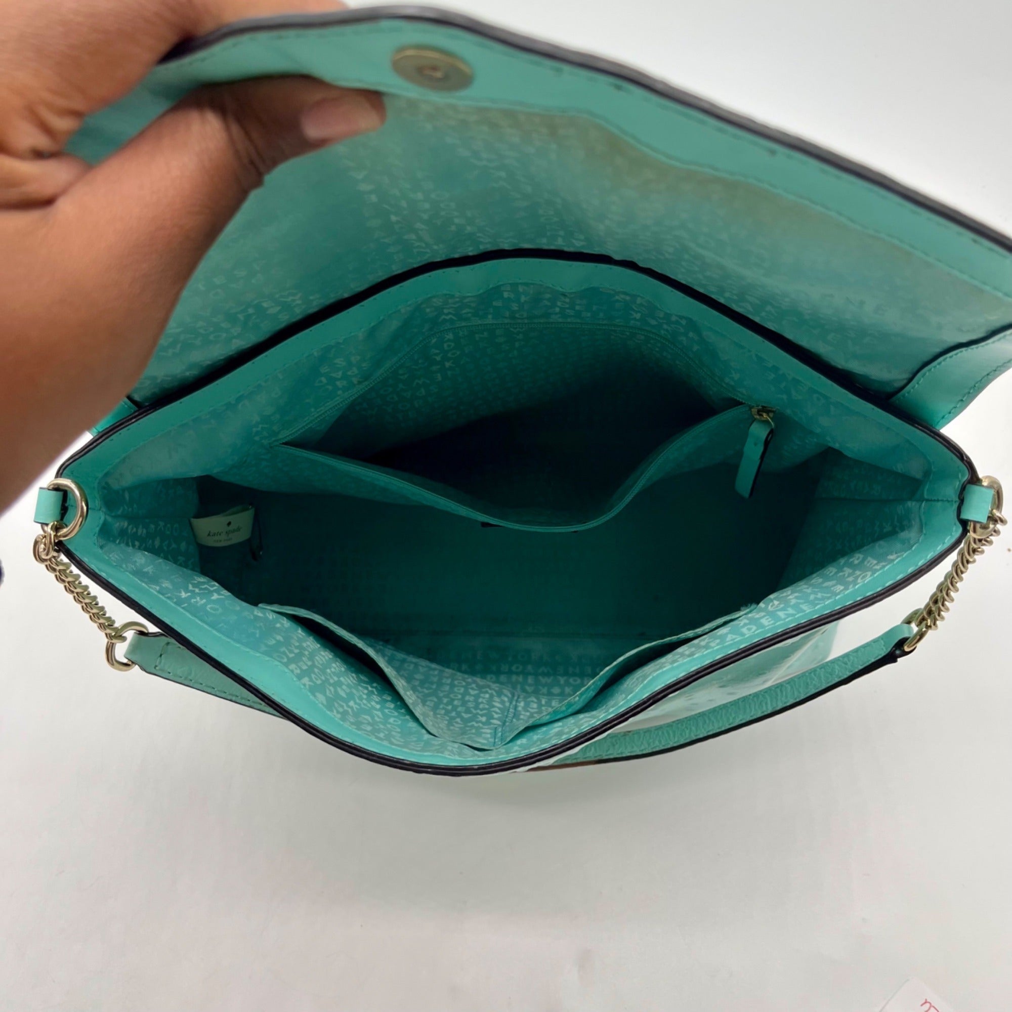 Kate Spade Turquoise Ostrich-Embossed Leather Shoulder Bag