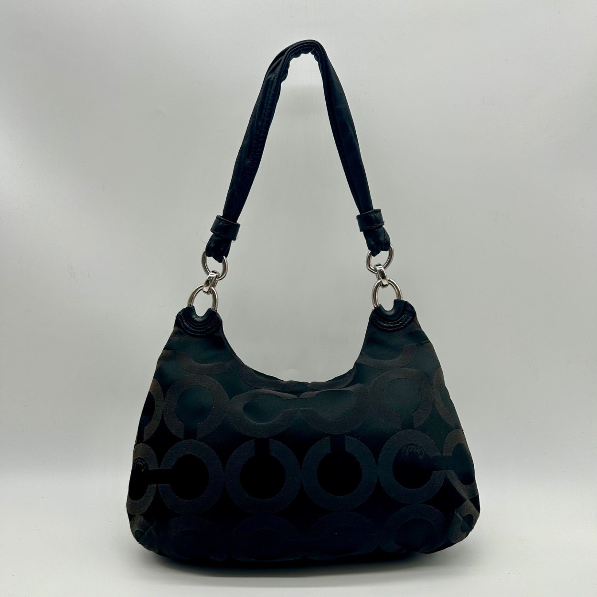 Coach Black Sateen Kristin Signature Op Art Hobo Bag 16953