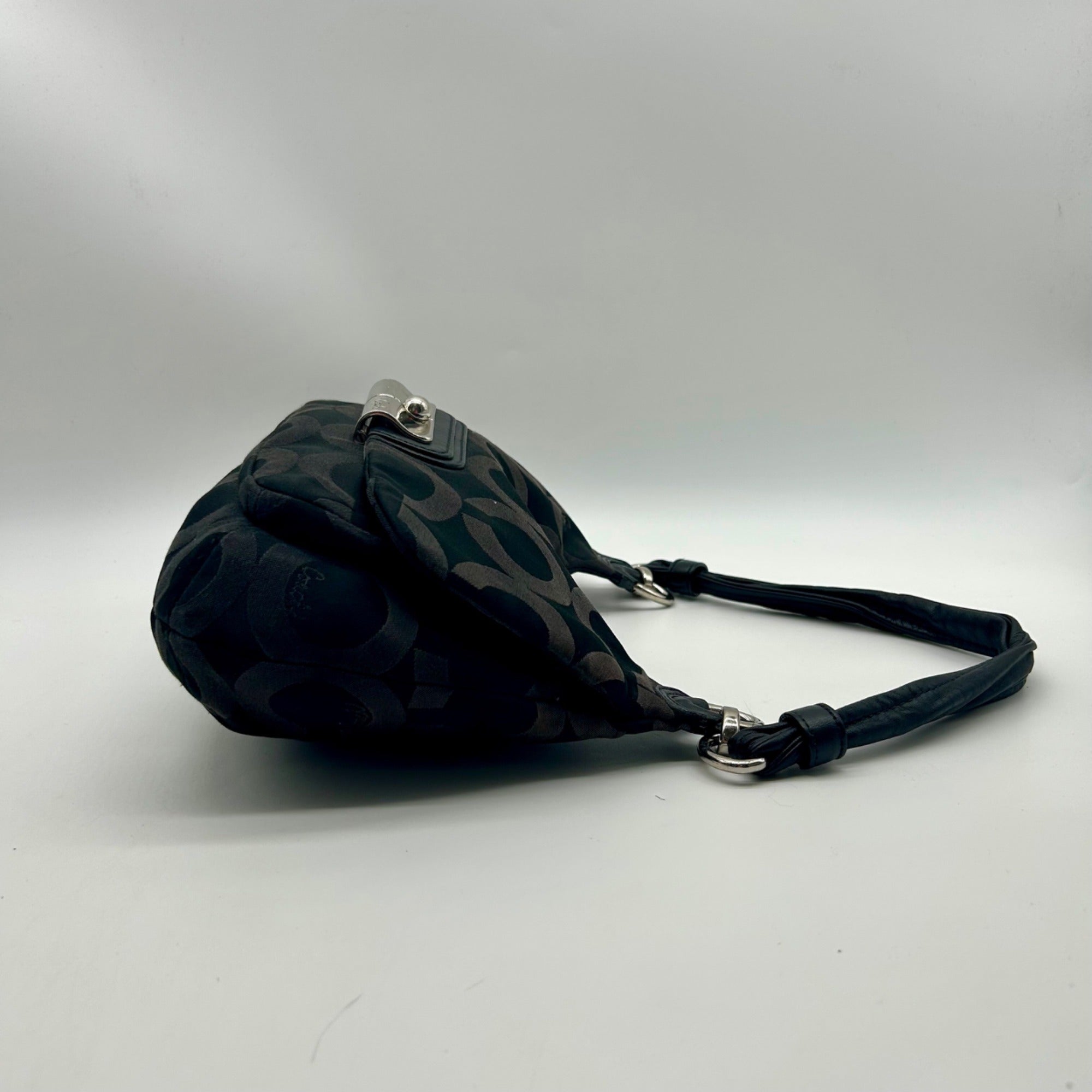 Coach Black Sateen Kristin Signature Op Art Hobo Bag 16953