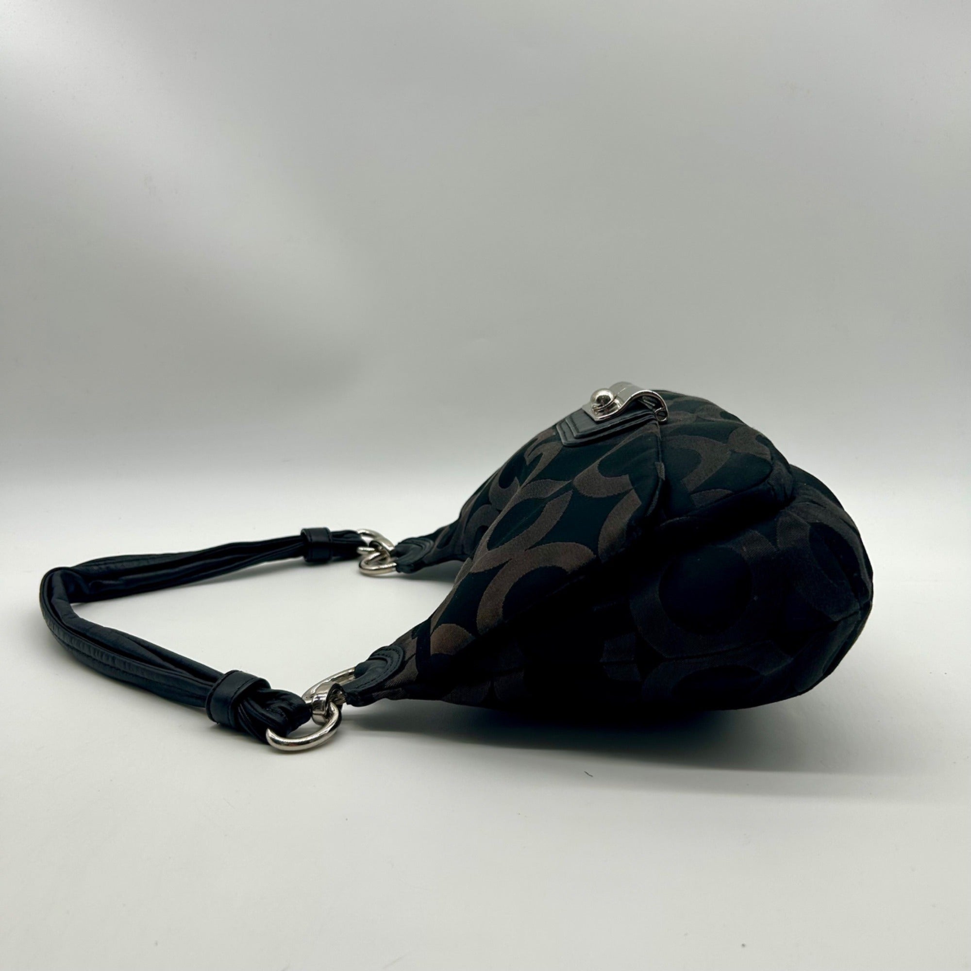Coach Black Sateen Kristin Signature Op Art Hobo Bag 16953