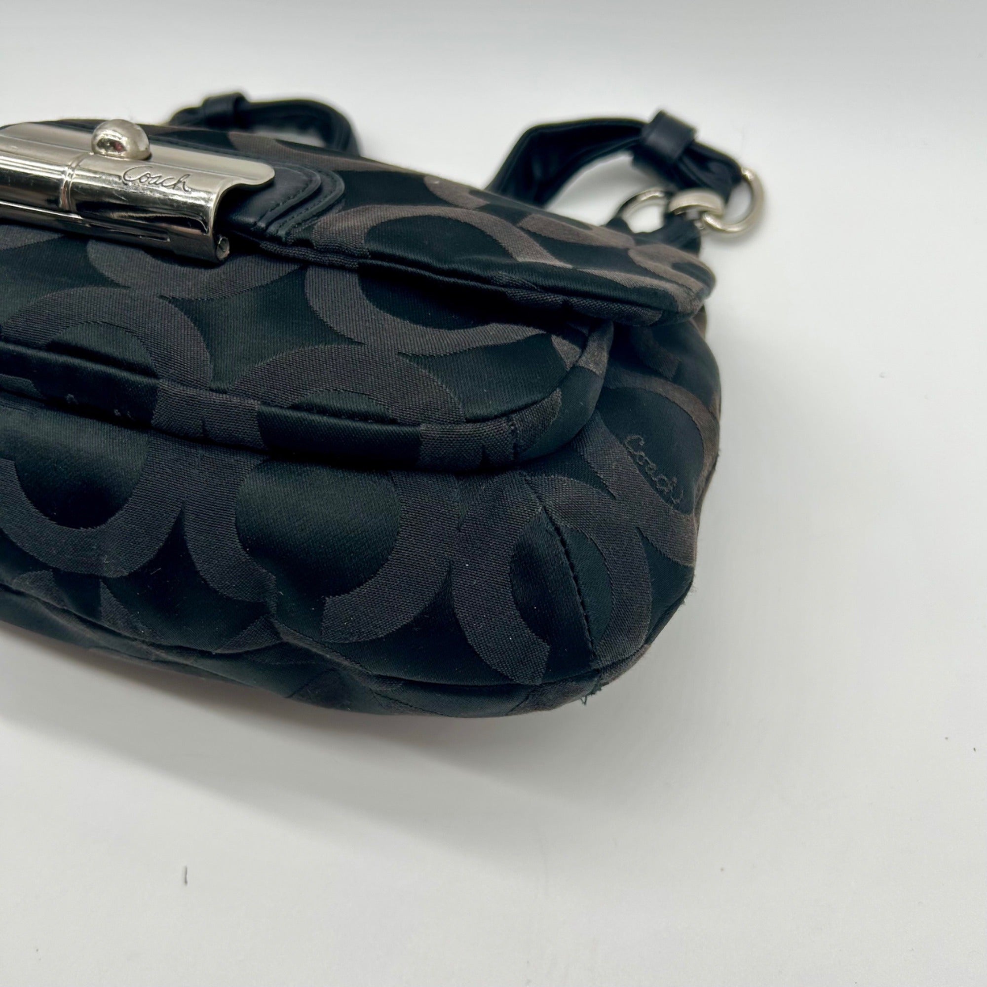 Coach Black Sateen Kristin Signature Op Art Hobo Bag 16953