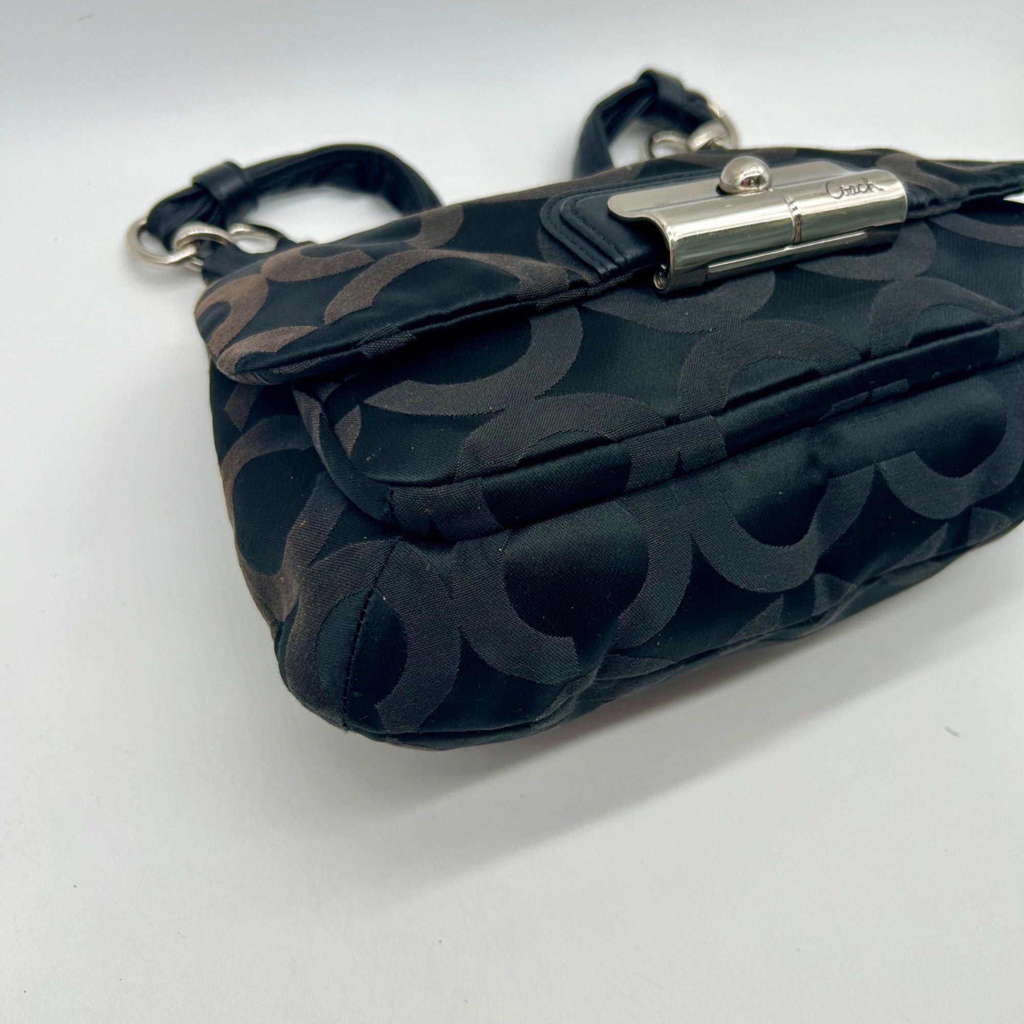 Coach Black Sateen Kristin Signature Op Art Hobo Bag 16953