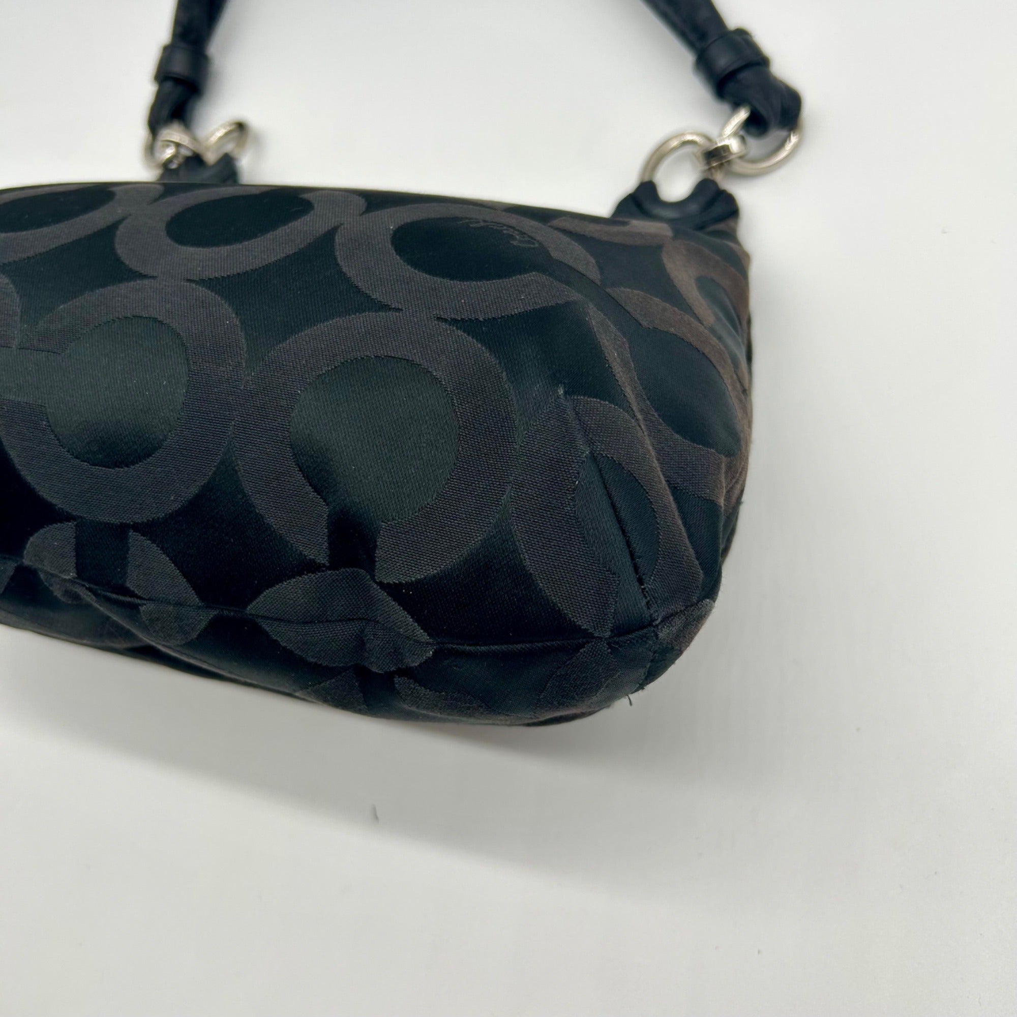 Coach Black Sateen Kristin Signature Op Art Hobo Bag 16953