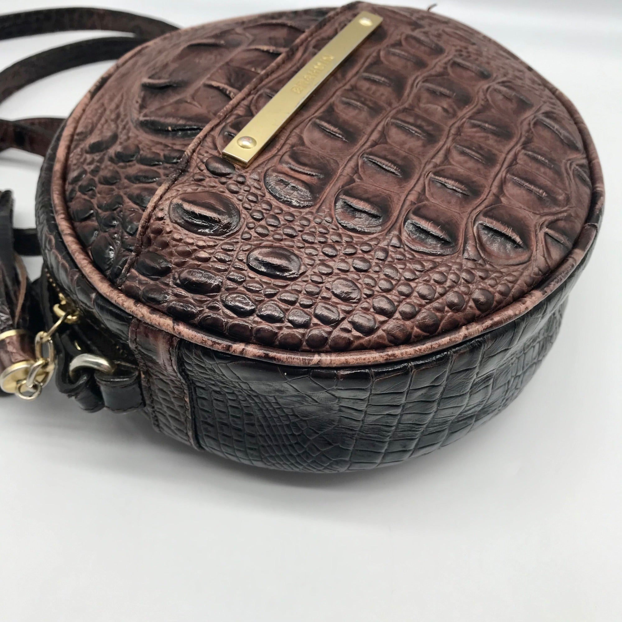 Brahmin Brown Croc Embossed Round Belle Melbourne Crossbody