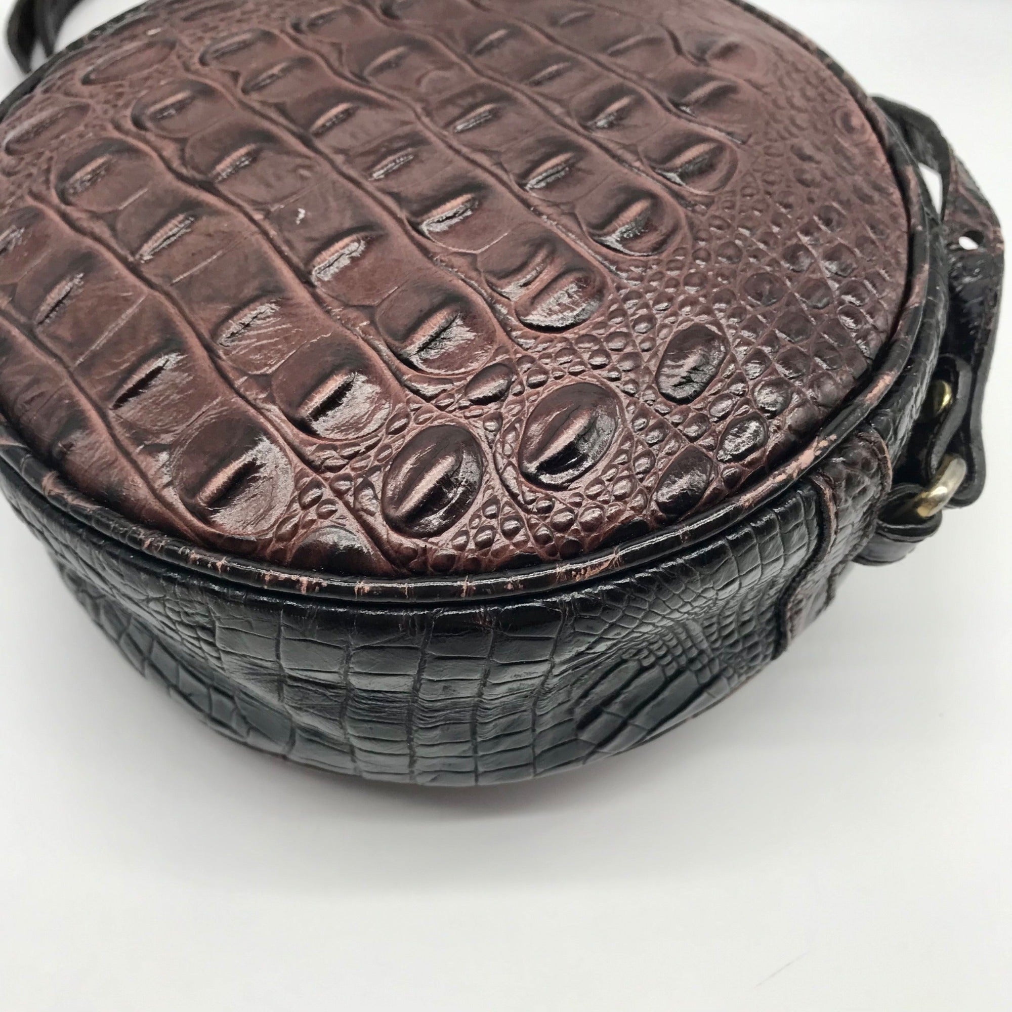 Brahmin Brown Croc Embossed Round Belle Melbourne Crossbody