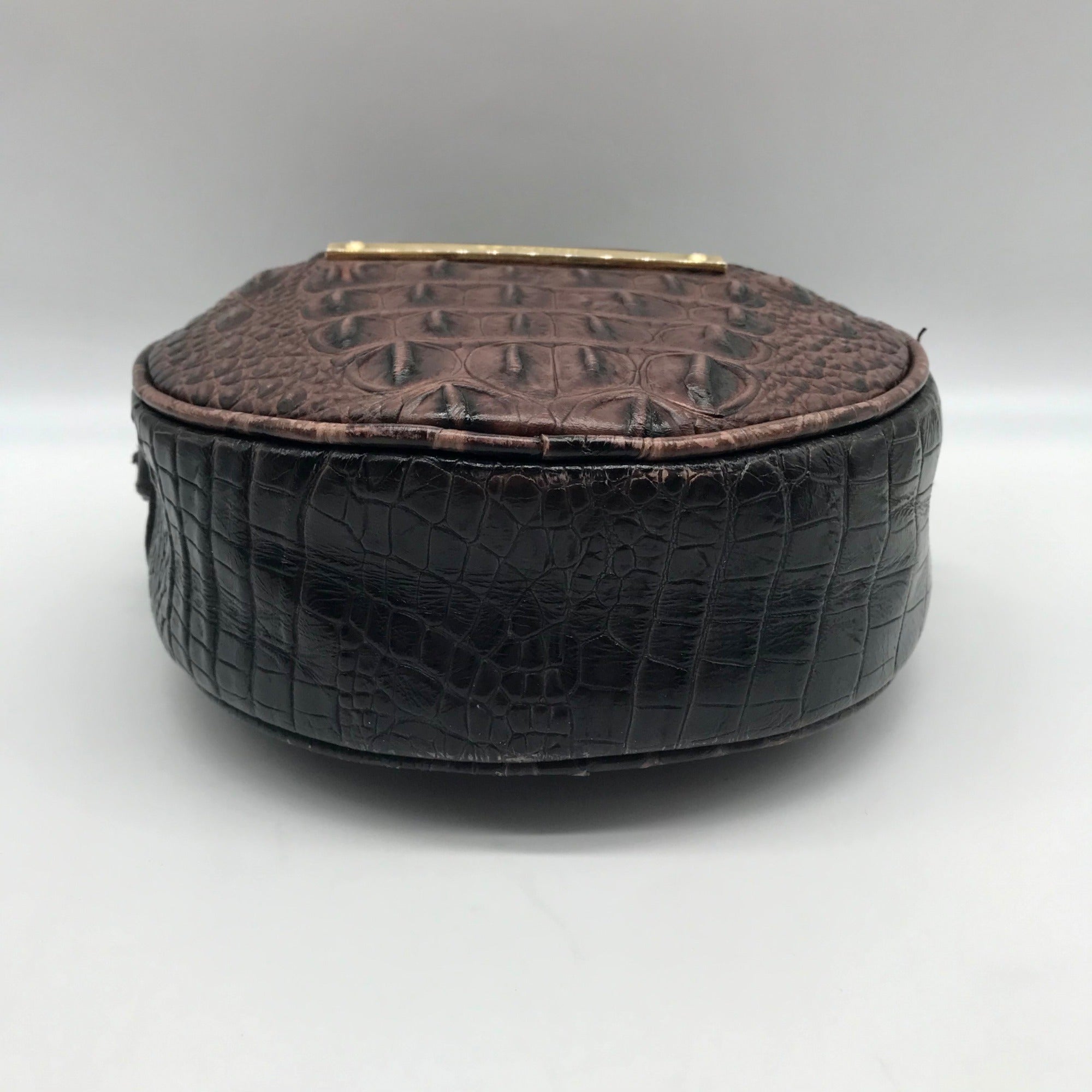 Brahmin Brown Croc Embossed Round Belle Melbourne Crossbody