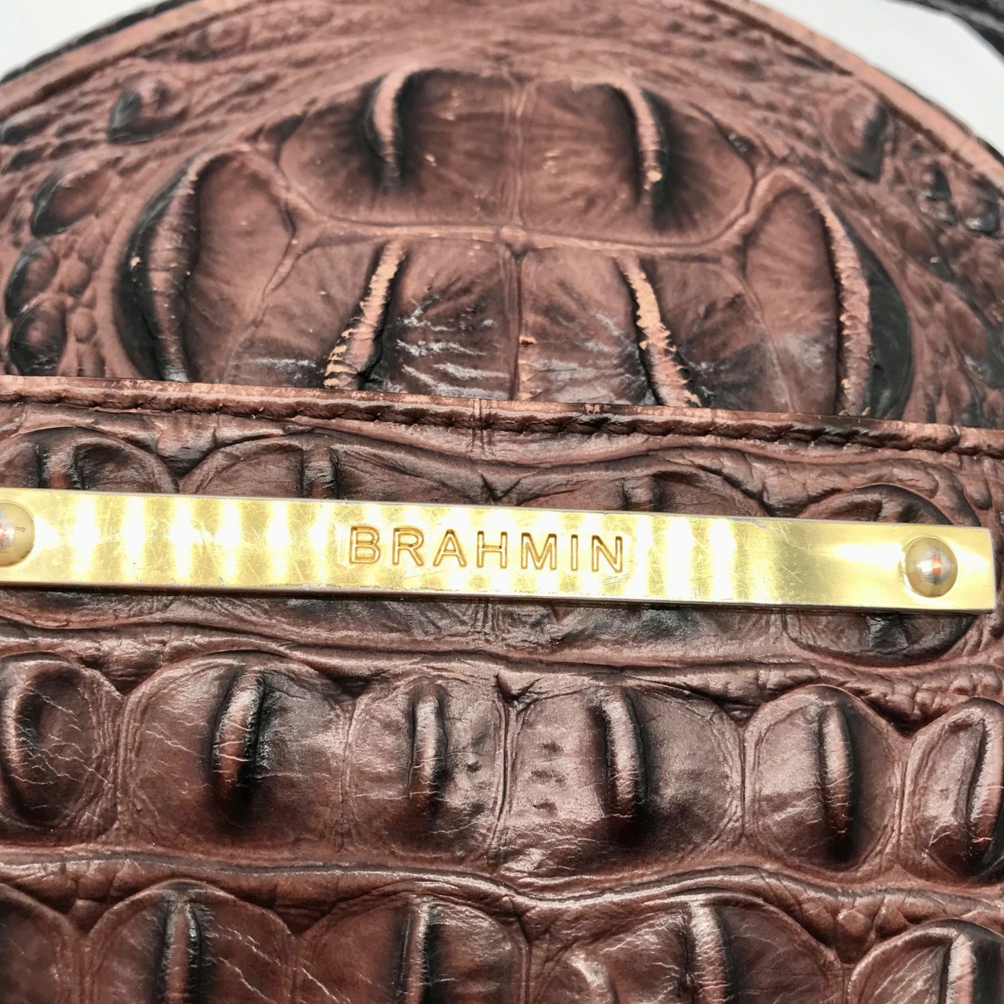 Brahmin Brown Croc Embossed Round Belle Melbourne Crossbody