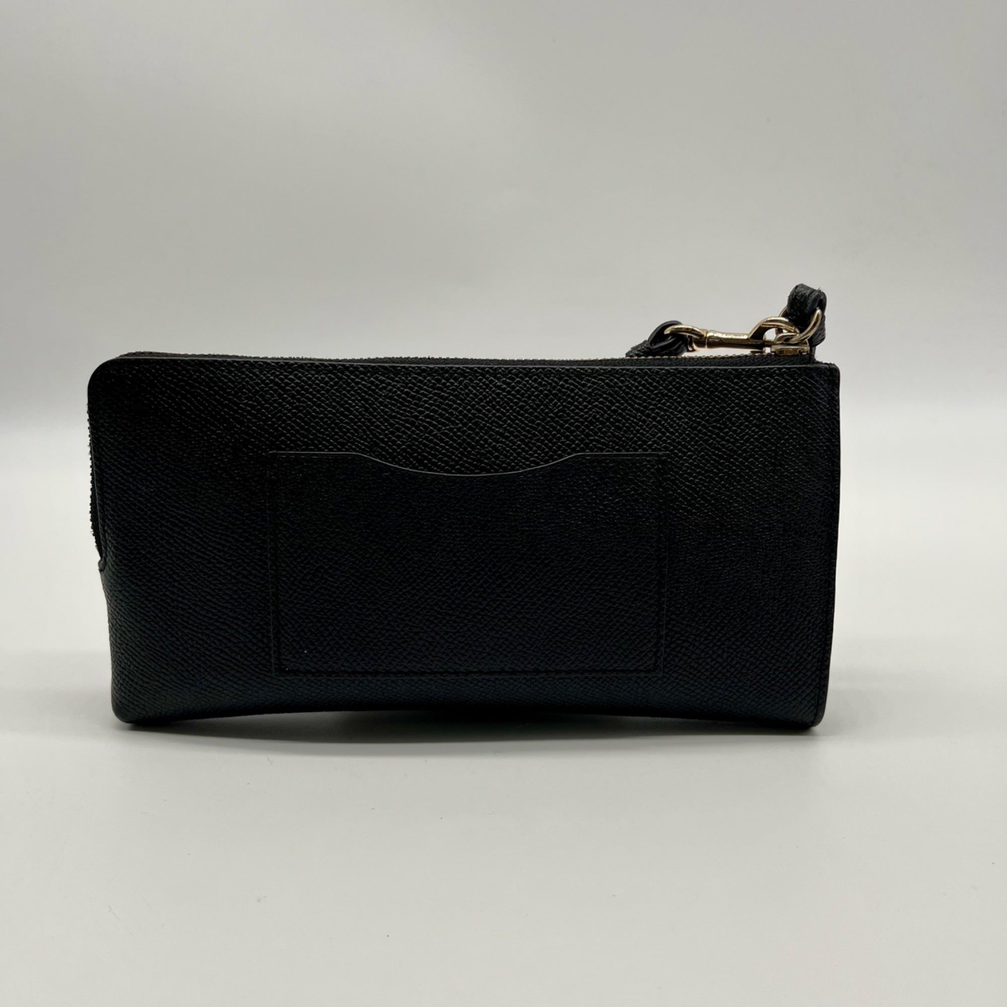 Coach Black Crossgrain Leather Large Corner Zip Wristlet