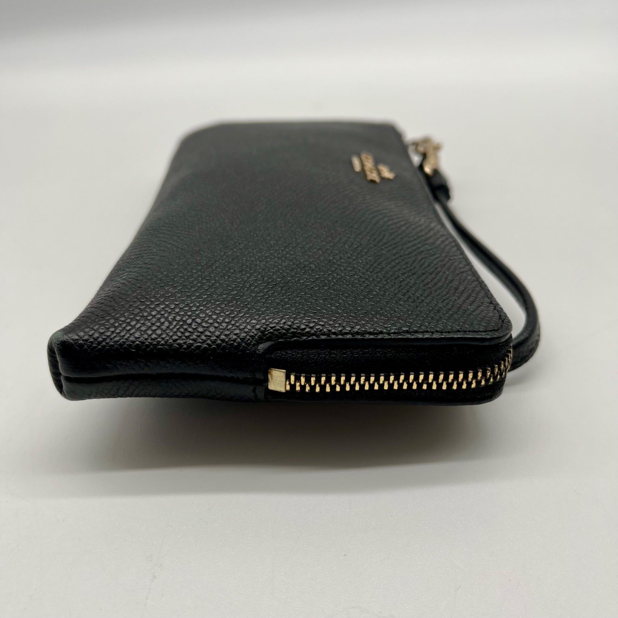 Coach Black Crossgrain Leather Large Corner Zip Wristlet