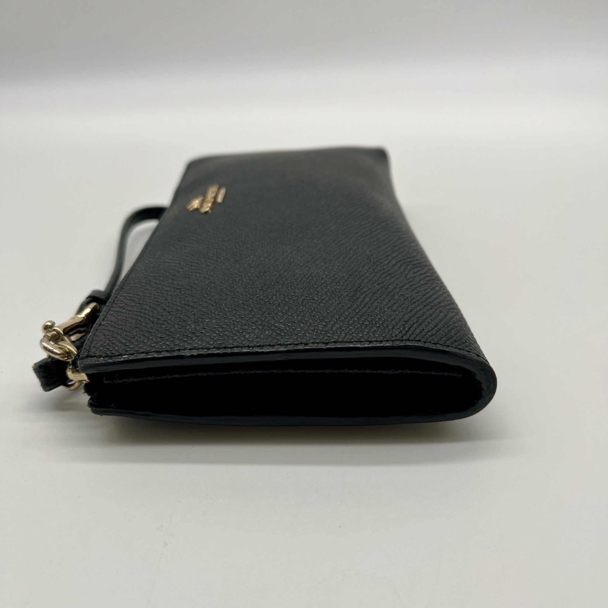 Coach Black Crossgrain Leather Large Corner Zip Wristlet