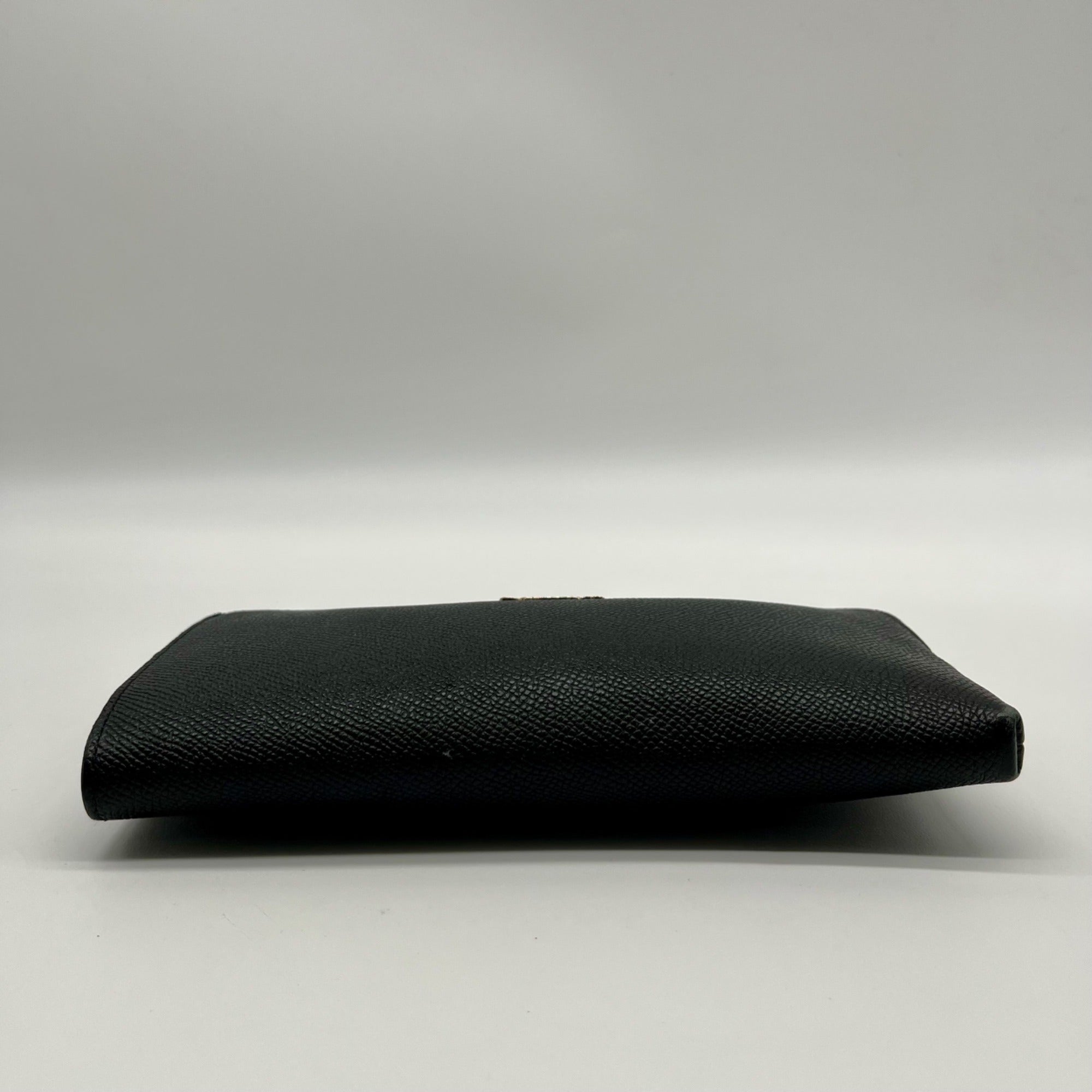 Coach Black Crossgrain Leather Large Corner Zip Wristlet