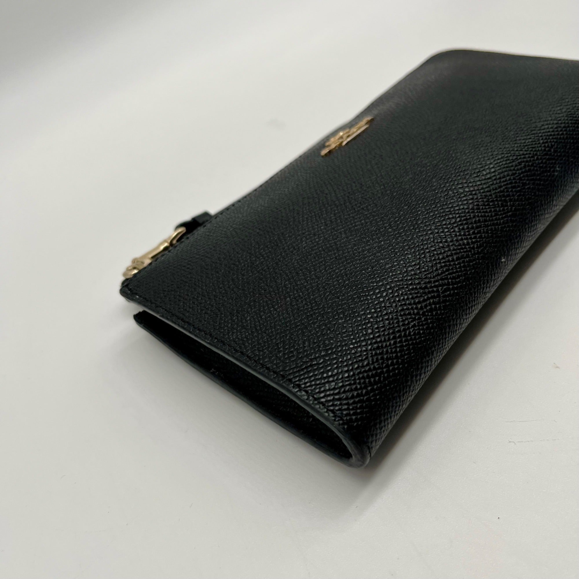 Coach Black Crossgrain Leather Large Corner Zip Wristlet