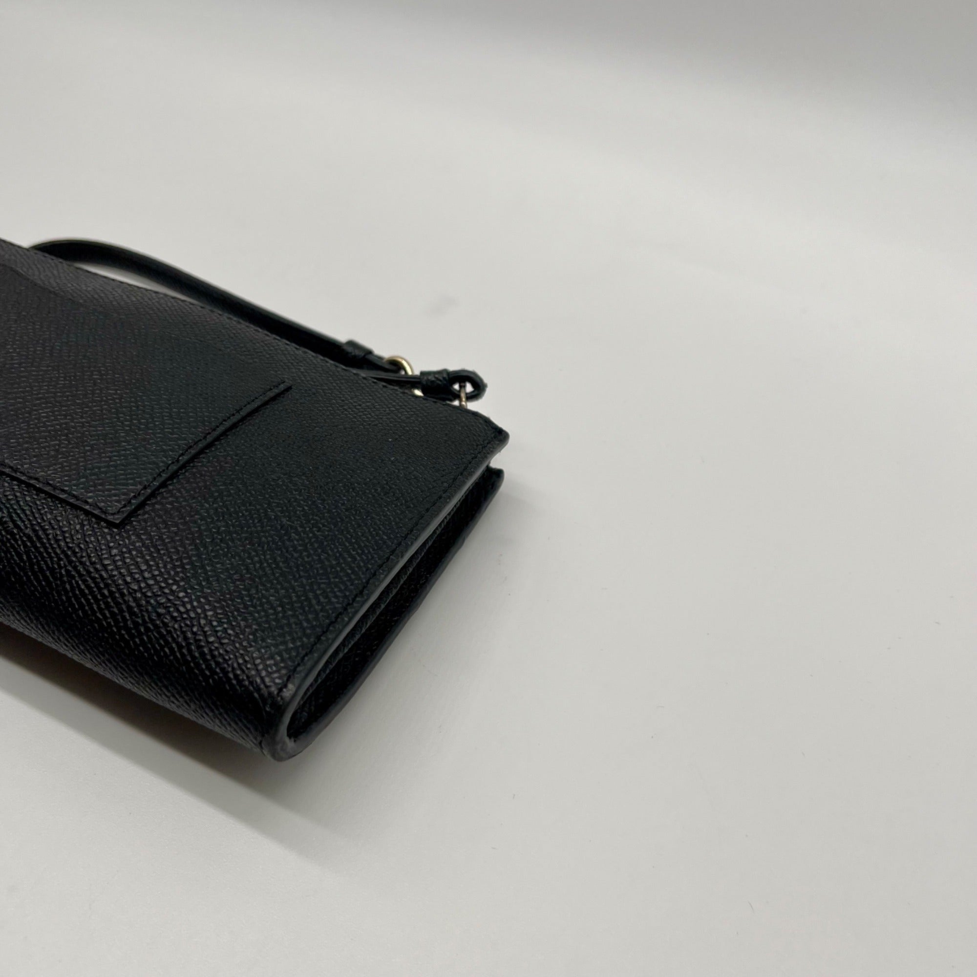 Coach Black Crossgrain Leather Large Corner Zip Wristlet