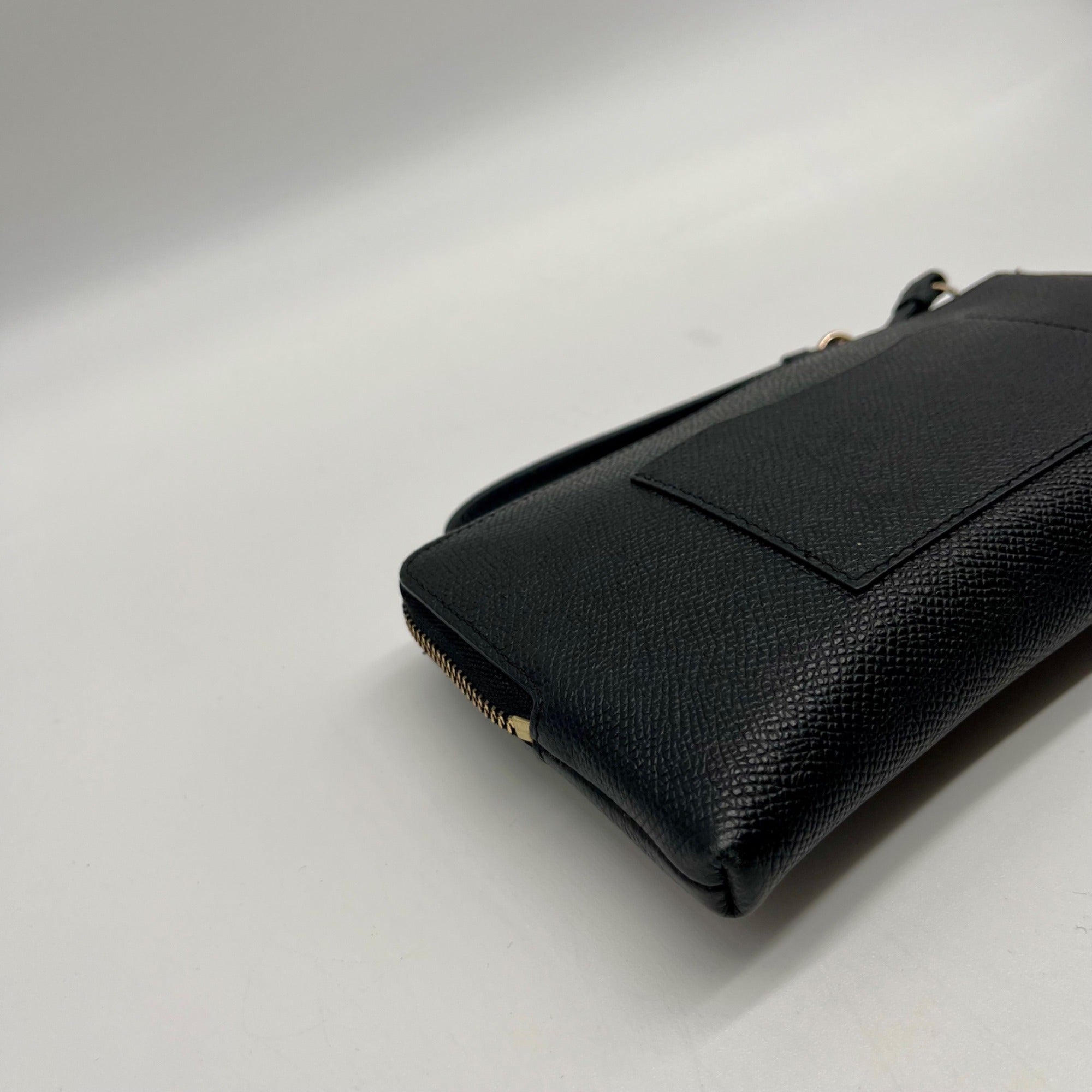 Coach Black Crossgrain Leather Large Corner Zip Wristlet