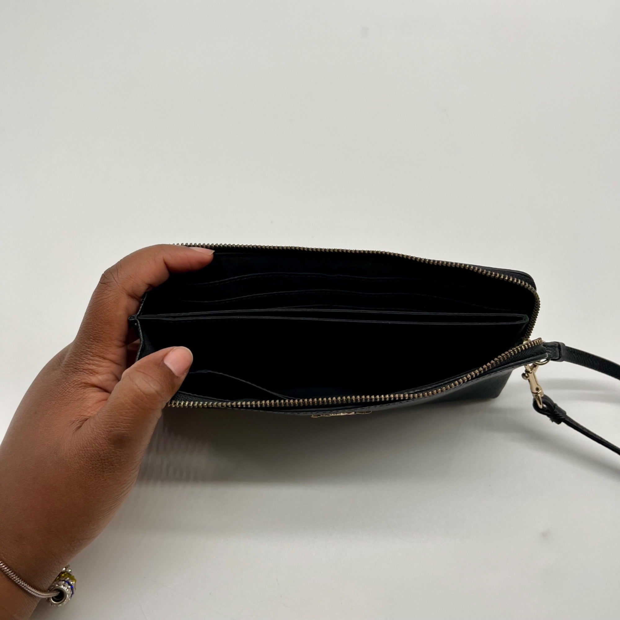 Coach Black Crossgrain Leather Large Corner Zip Wristlet