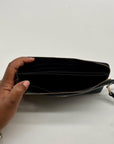 Coach Black Crossgrain Leather Large Corner Zip Wristlet
